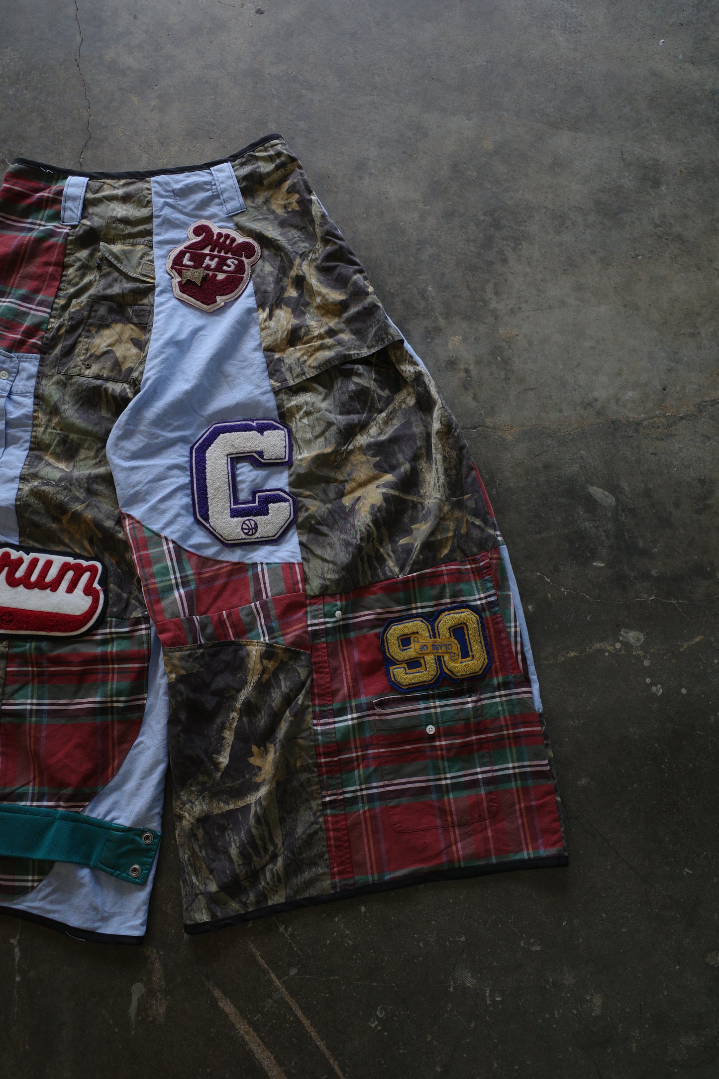 Wide Legged Patched Pants(L) /  made with vintage mens striped shirt w vintage patches