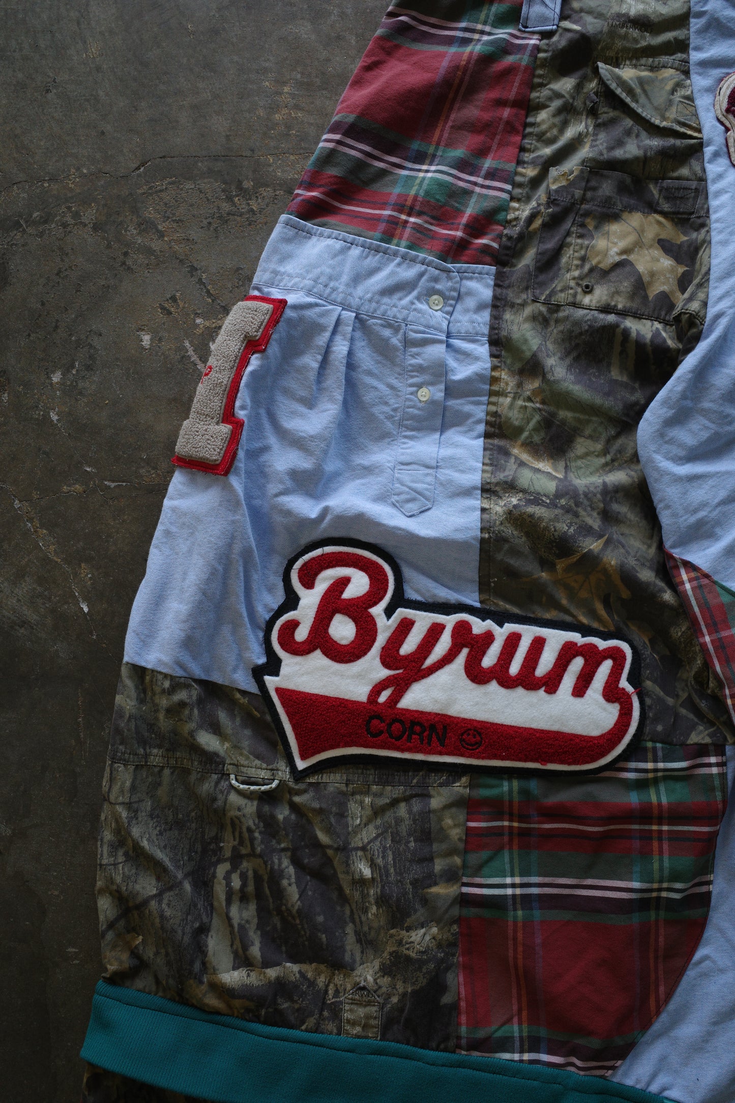 Wide Legged Patched Pants(L) /  made with vintage mens striped shirt w vintage patches