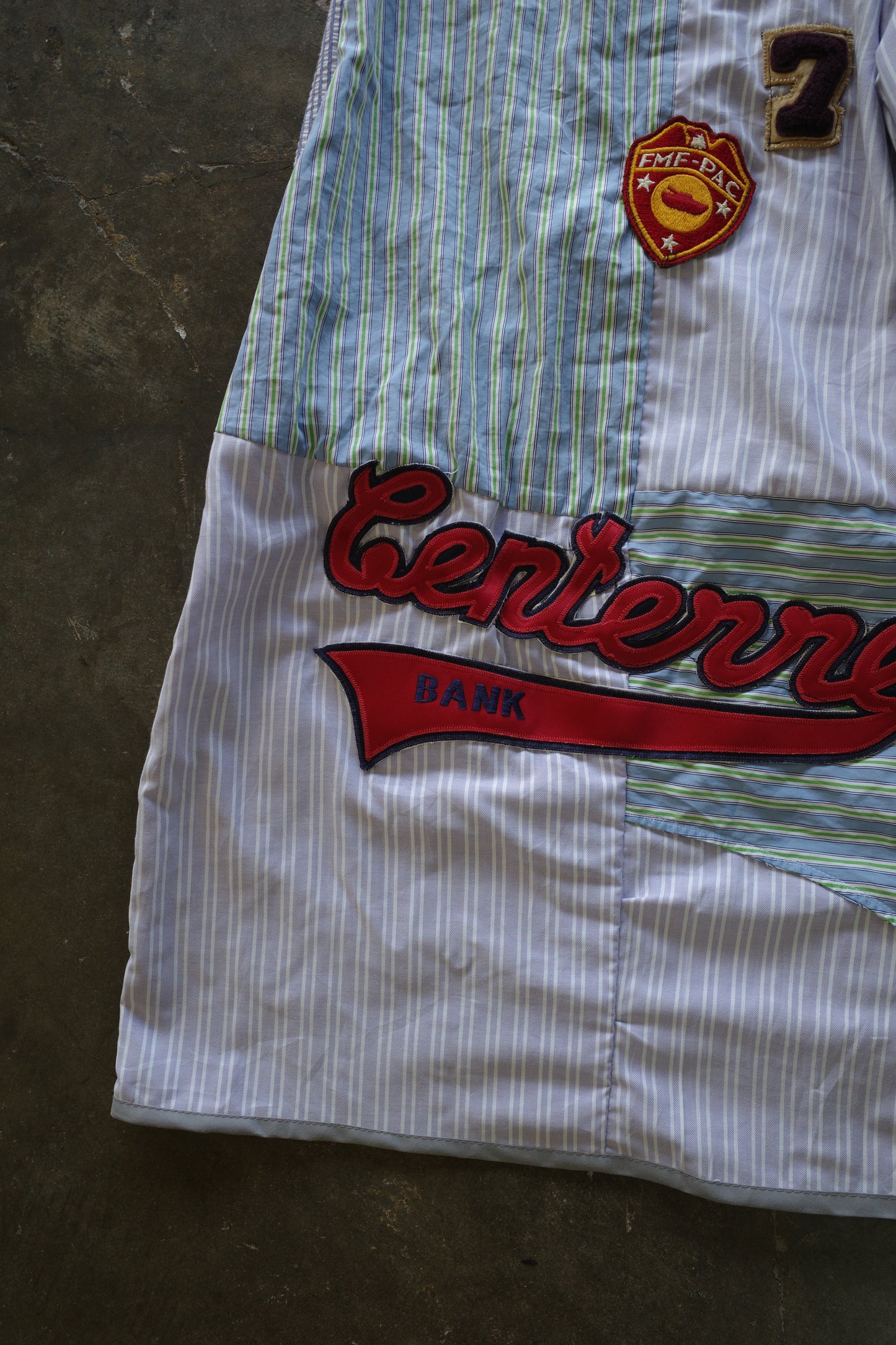 Wide Legged Patched Pants(L) /  made with vintage mens striped shirt w vintage patches