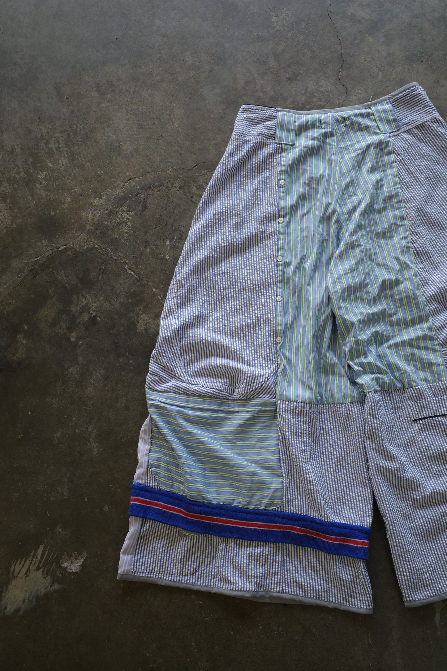 Wide Legged Patched Pants(L) /  made with vintage mens striped shirt w vintage patches