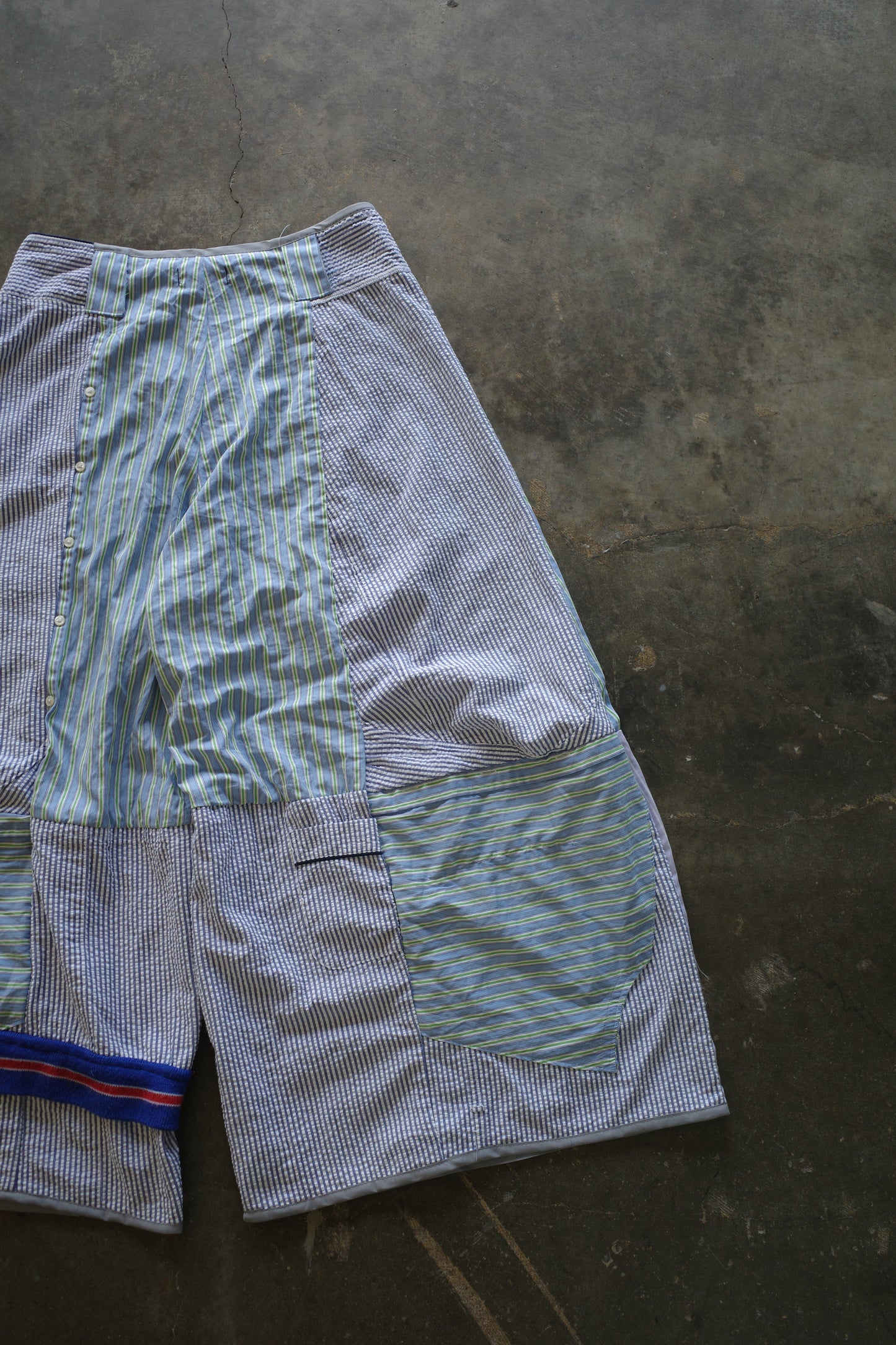 Wide Legged Patched Pants(L) /  made with vintage mens striped shirt w vintage patches