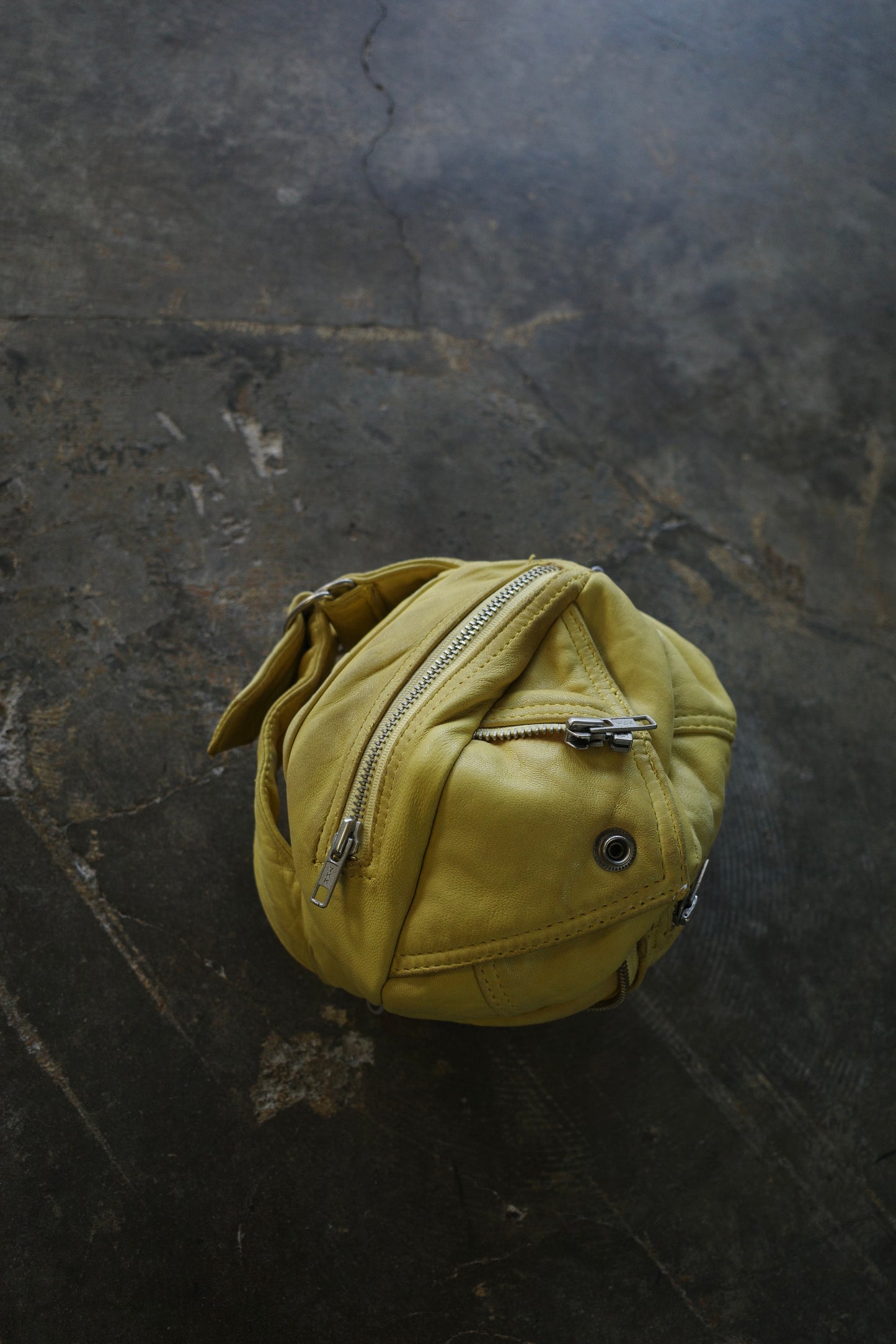 Ball Bag (S)made w vintage Yellow Leather biker jacket