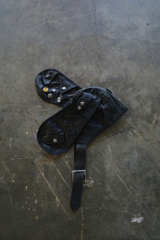 nag nag Bunny Ear Hat made with vintage Leather biker jacket w vintage pins