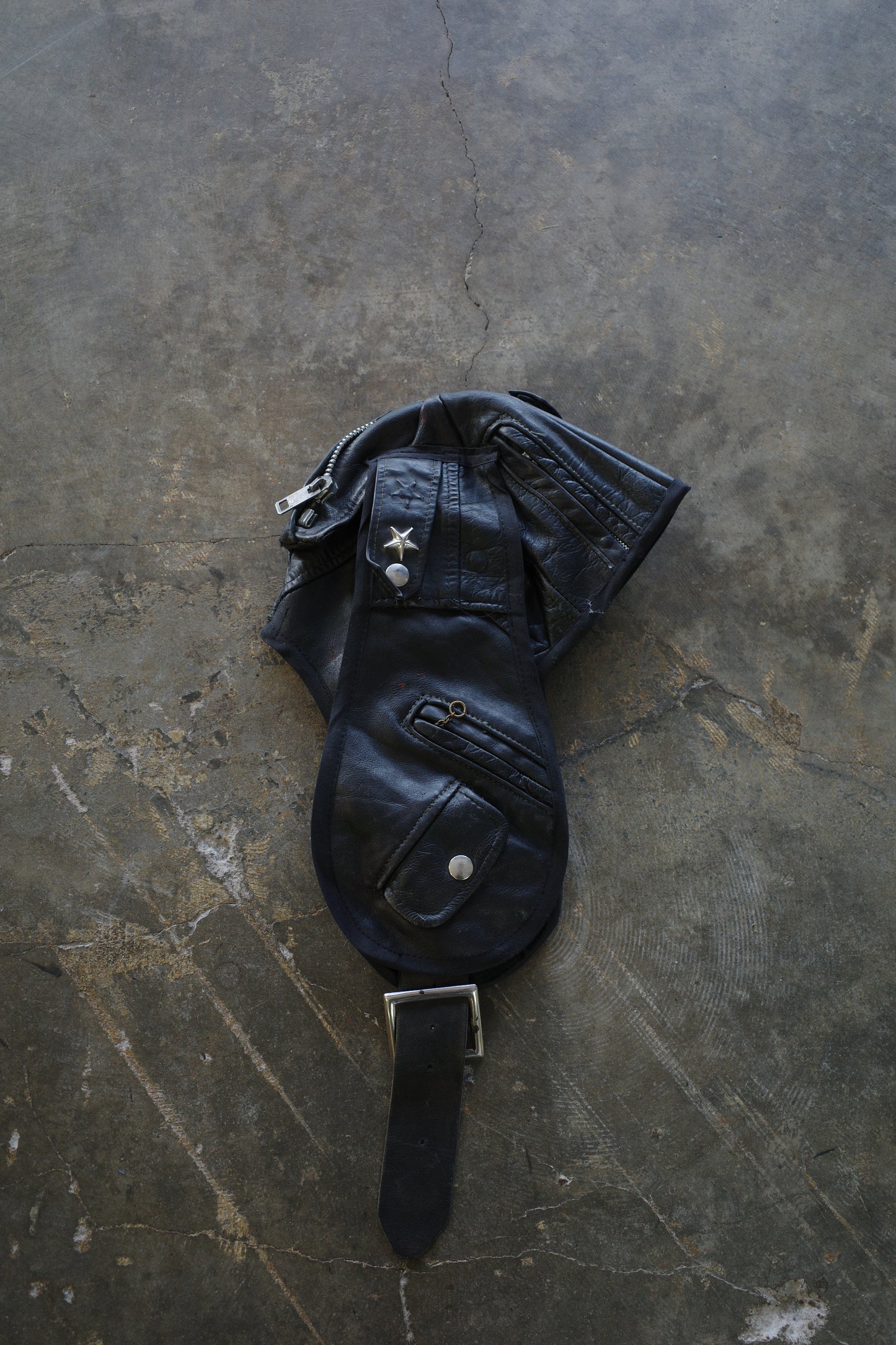 nag nag Bunny Ear Hat made with vintage Leather biker jacket w vintage pins