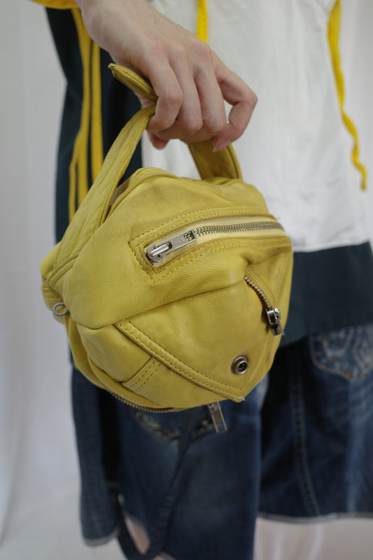 Ball Bag (S)made w vintage Yellow Leather biker jacket