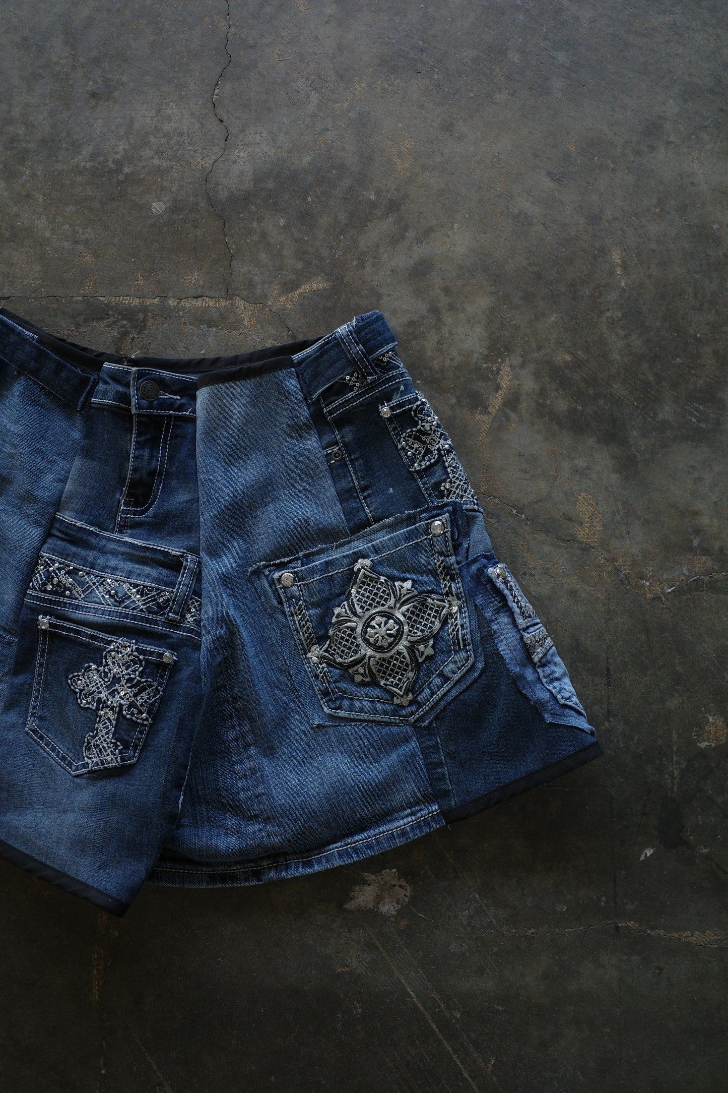 "The MR.Shorts"made with vintage stripe shirt & 3R. original  patch