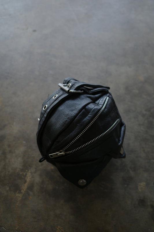 Ball Bag (S)made w vintage Yellow Leather biker jacket