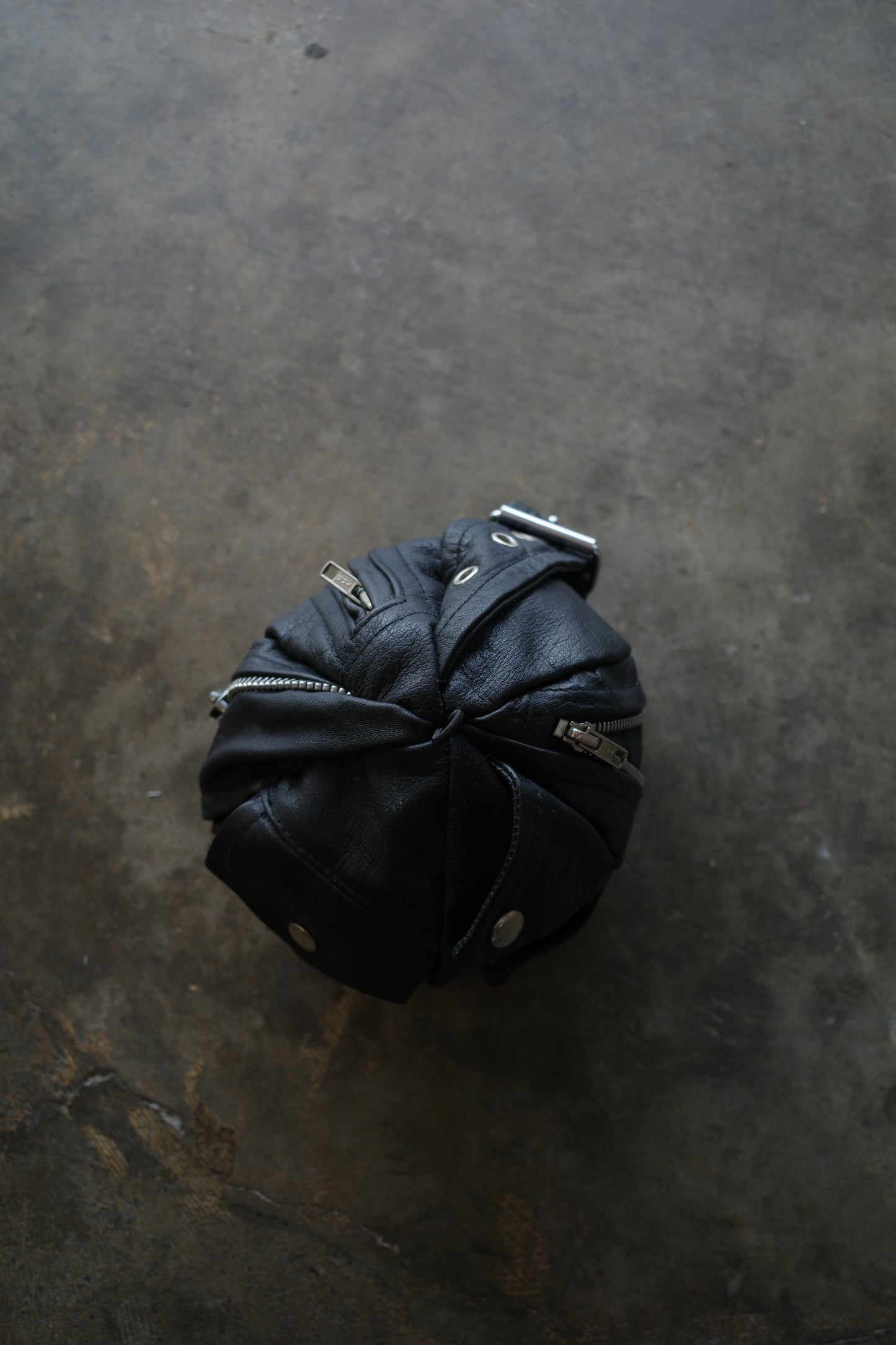 Ball Bag (S)made w vintage Yellow Leather biker jacket