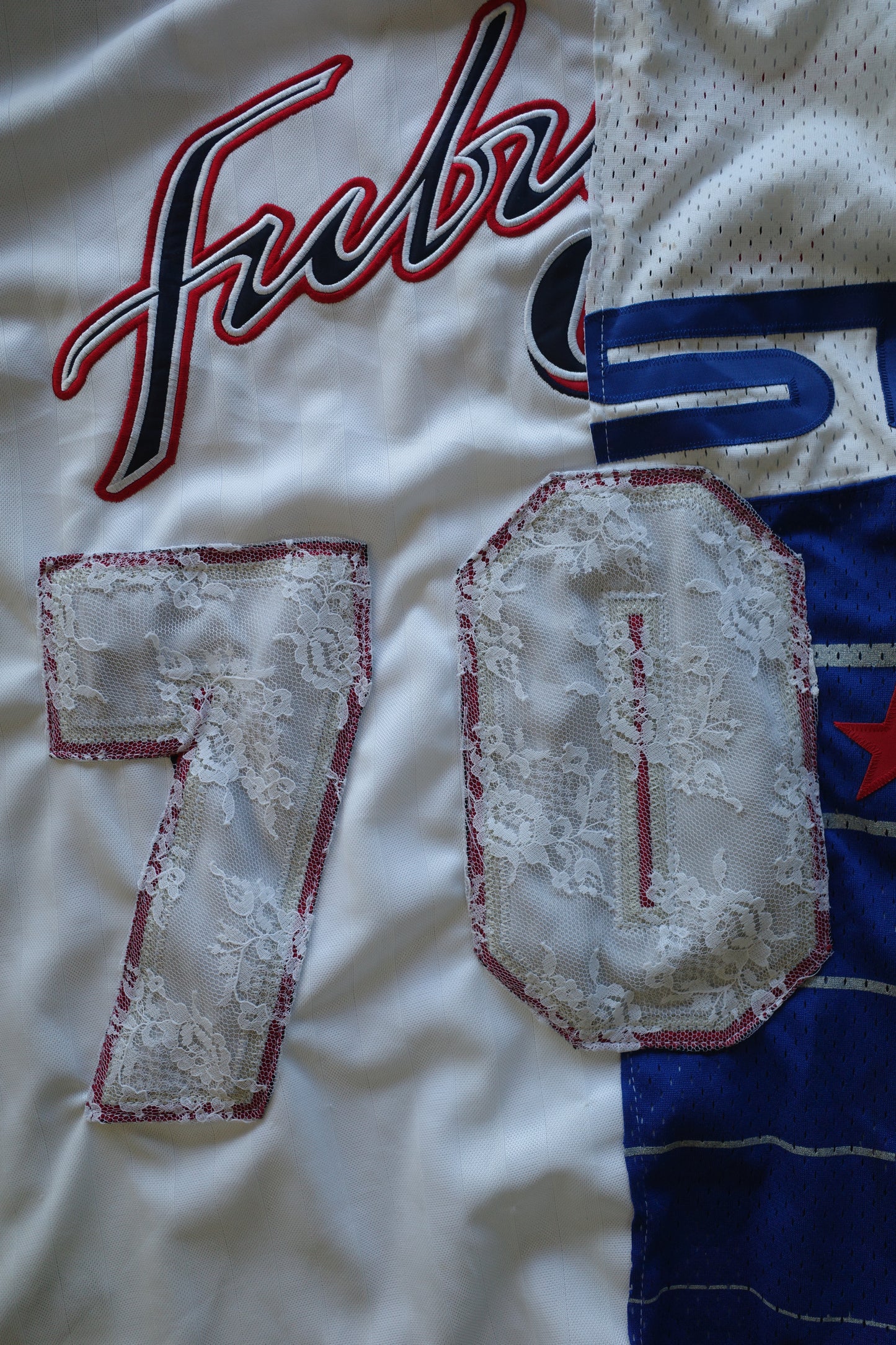 C&A top (*see actual)made with vintage Fubu Jerseys and more