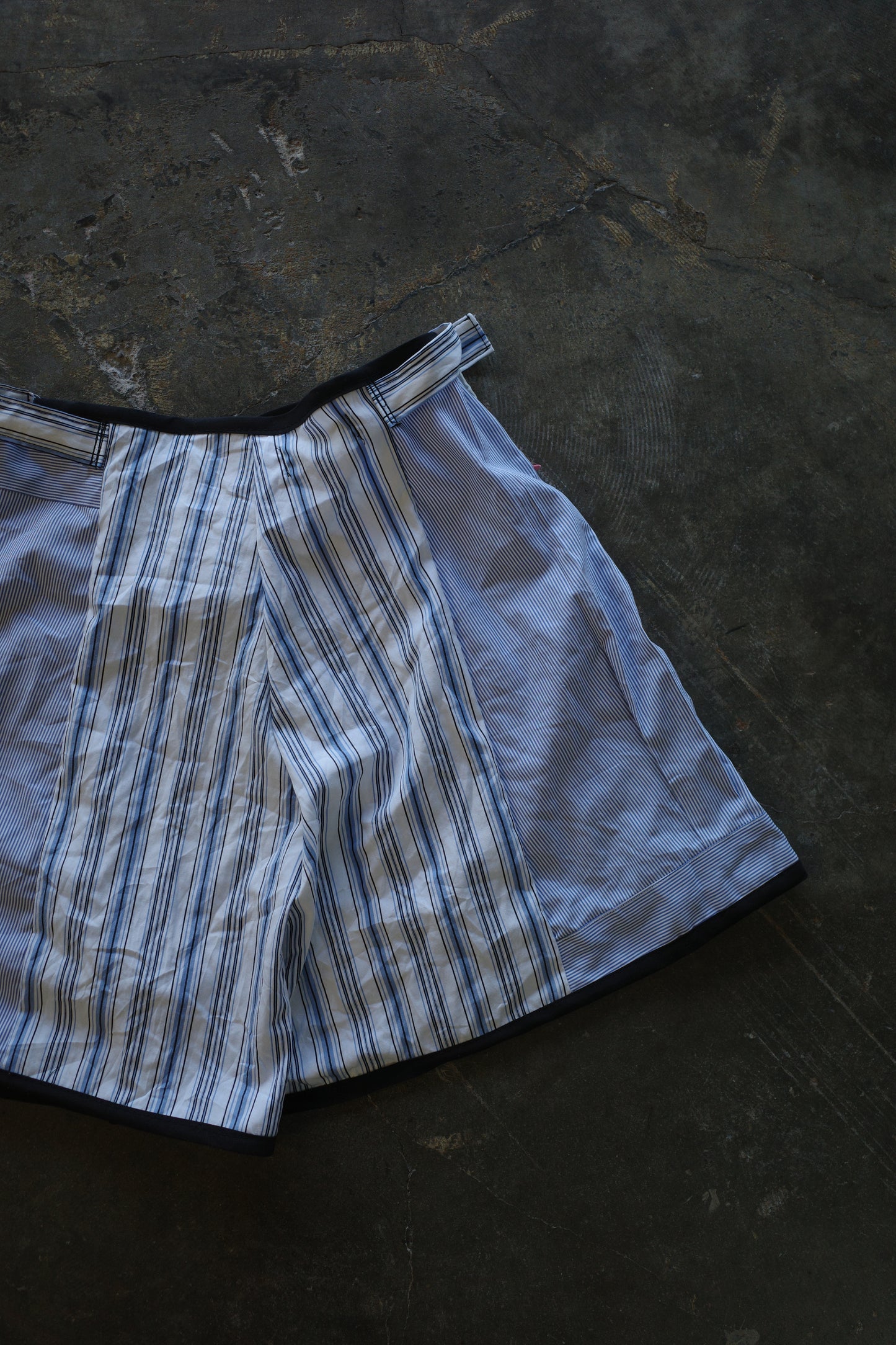 "The MR.Shorts"made with vintage stripe shirt & 3R. original leather patch