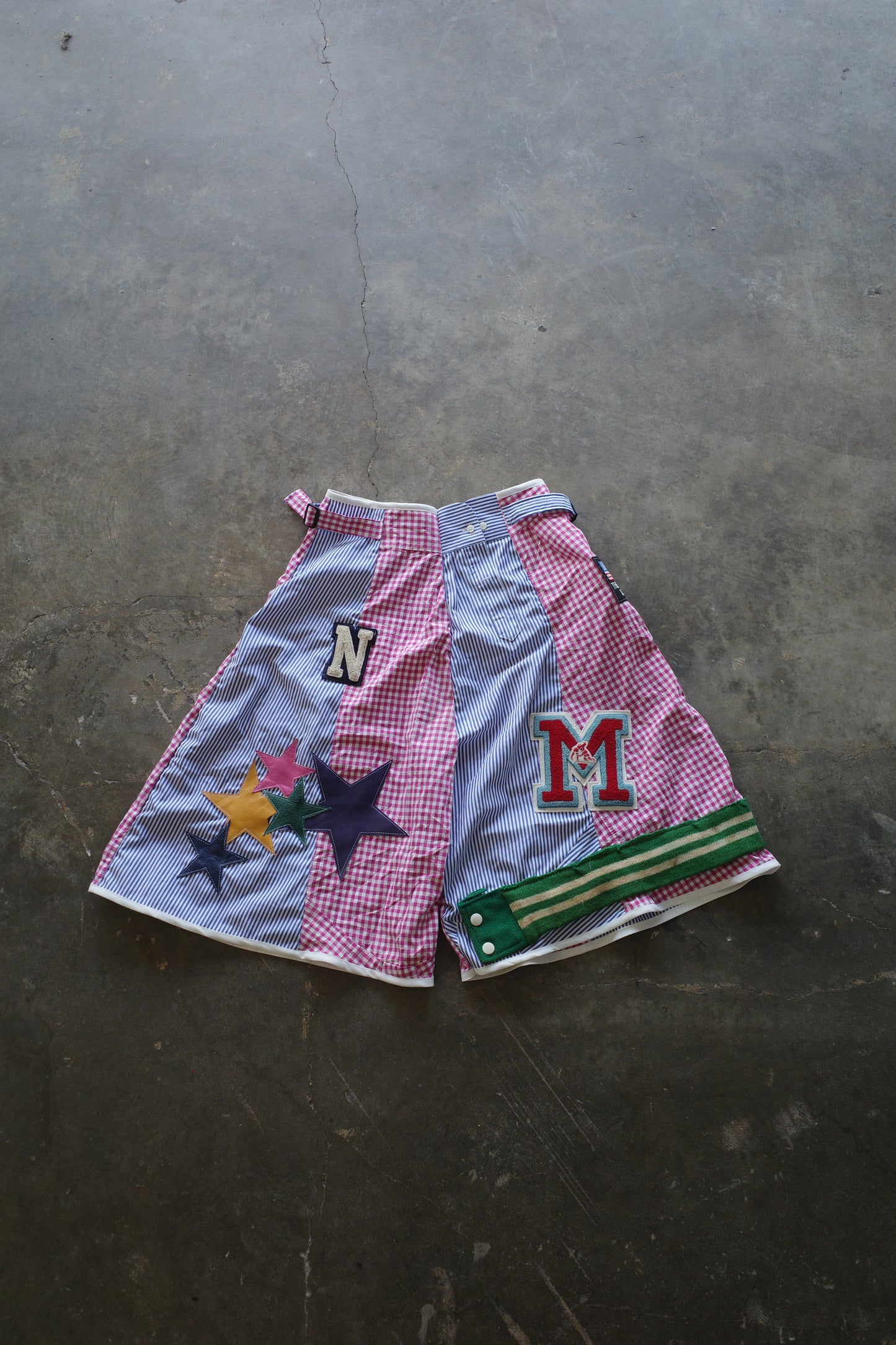 nag nag patched Baggy Shorts (28)/made w vintage striped shirt and vintage patches
