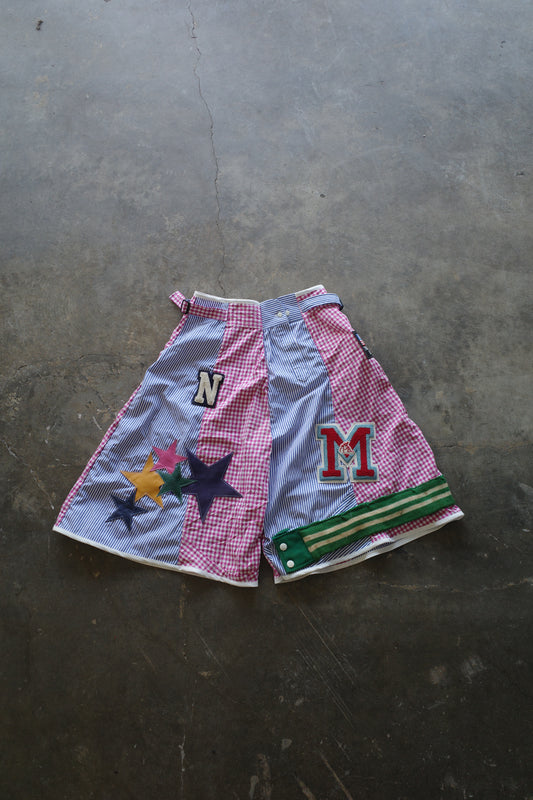 nag nag patched Baggy Shorts (28)/made w vintage striped shirt and vintage patches