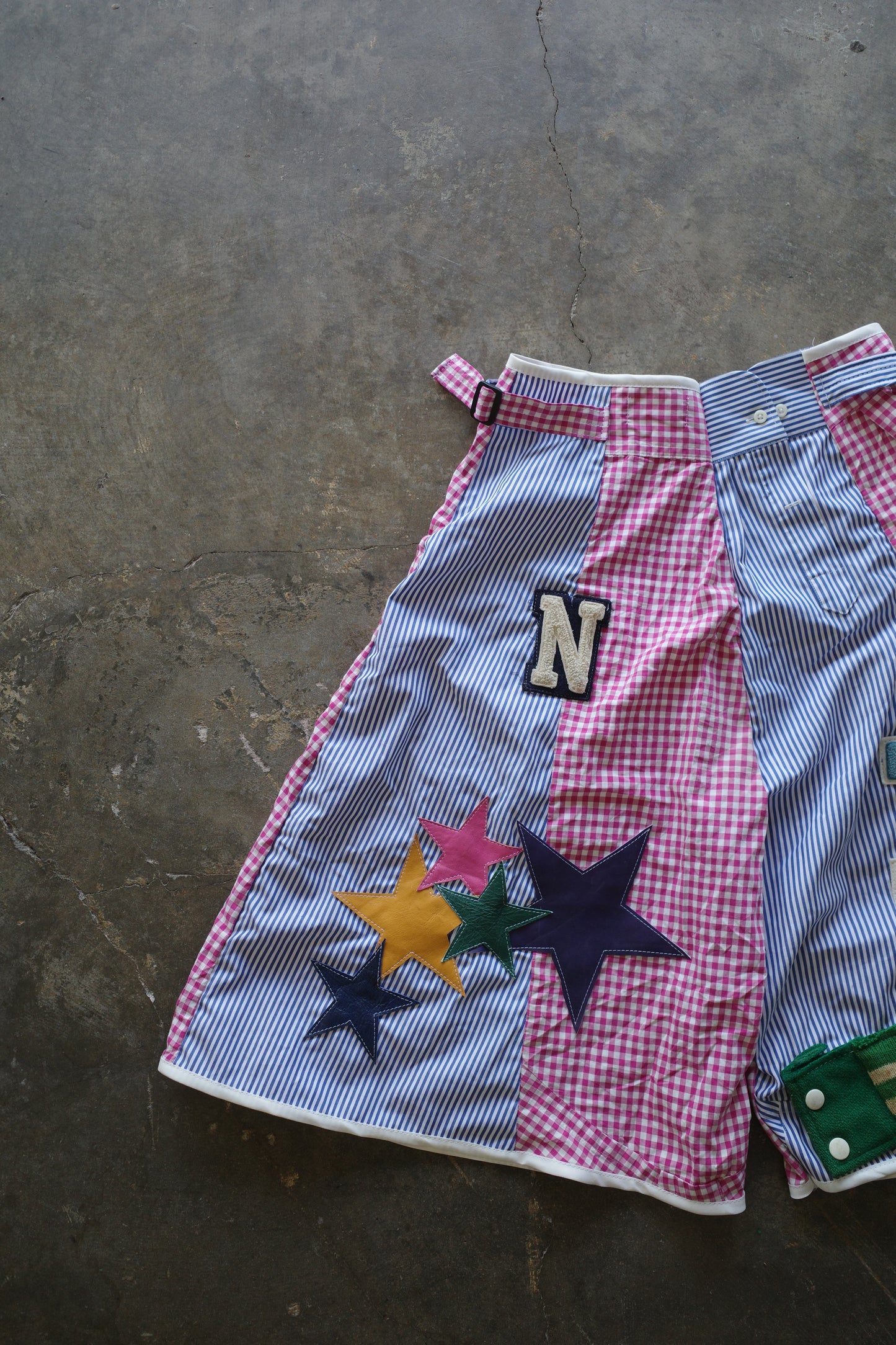 nag nag patched Baggy Shorts (28)/made w vintage striped shirt and vintage patches