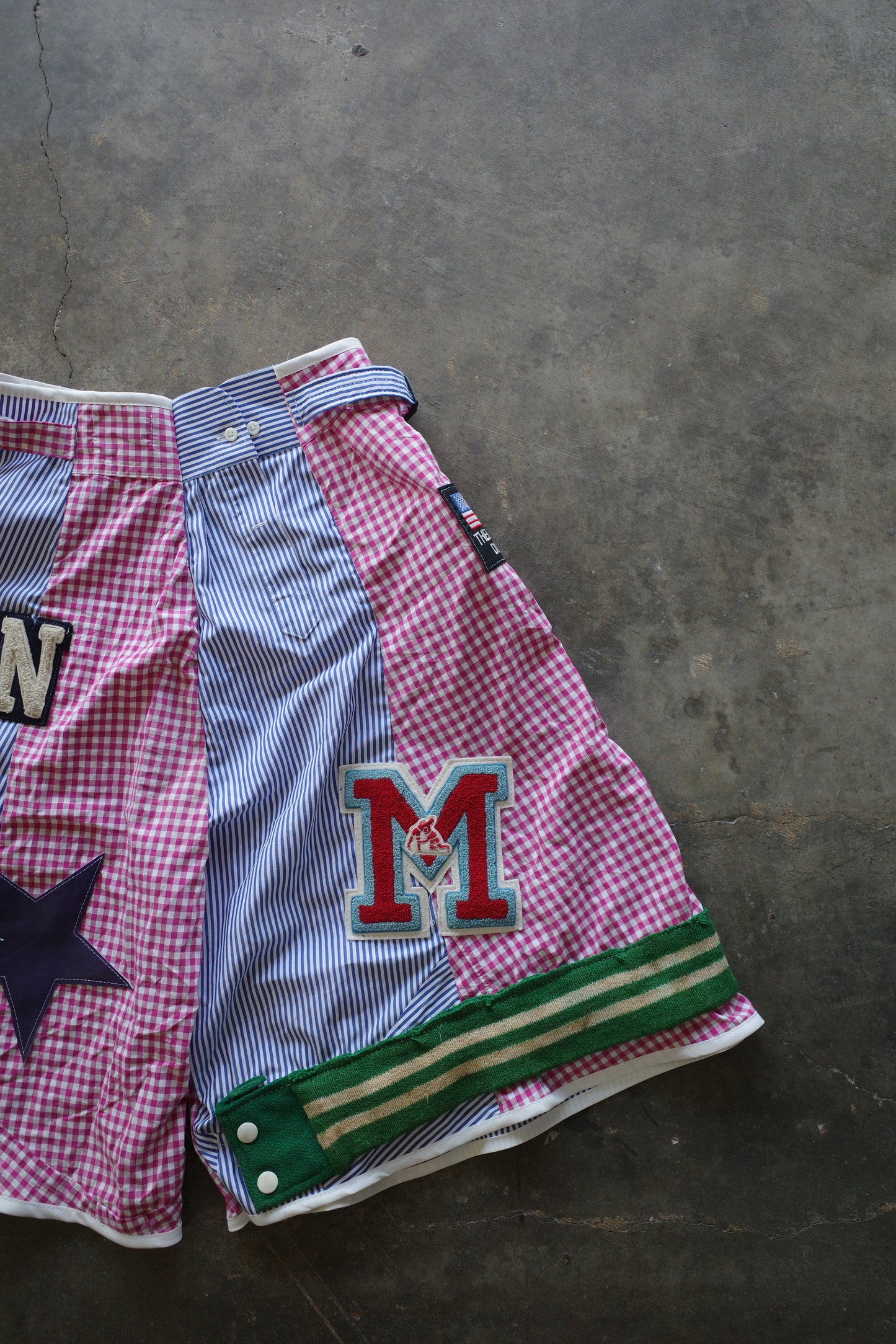 nag nag patched Baggy Shorts (28)/made w vintage striped shirt and vintage patches