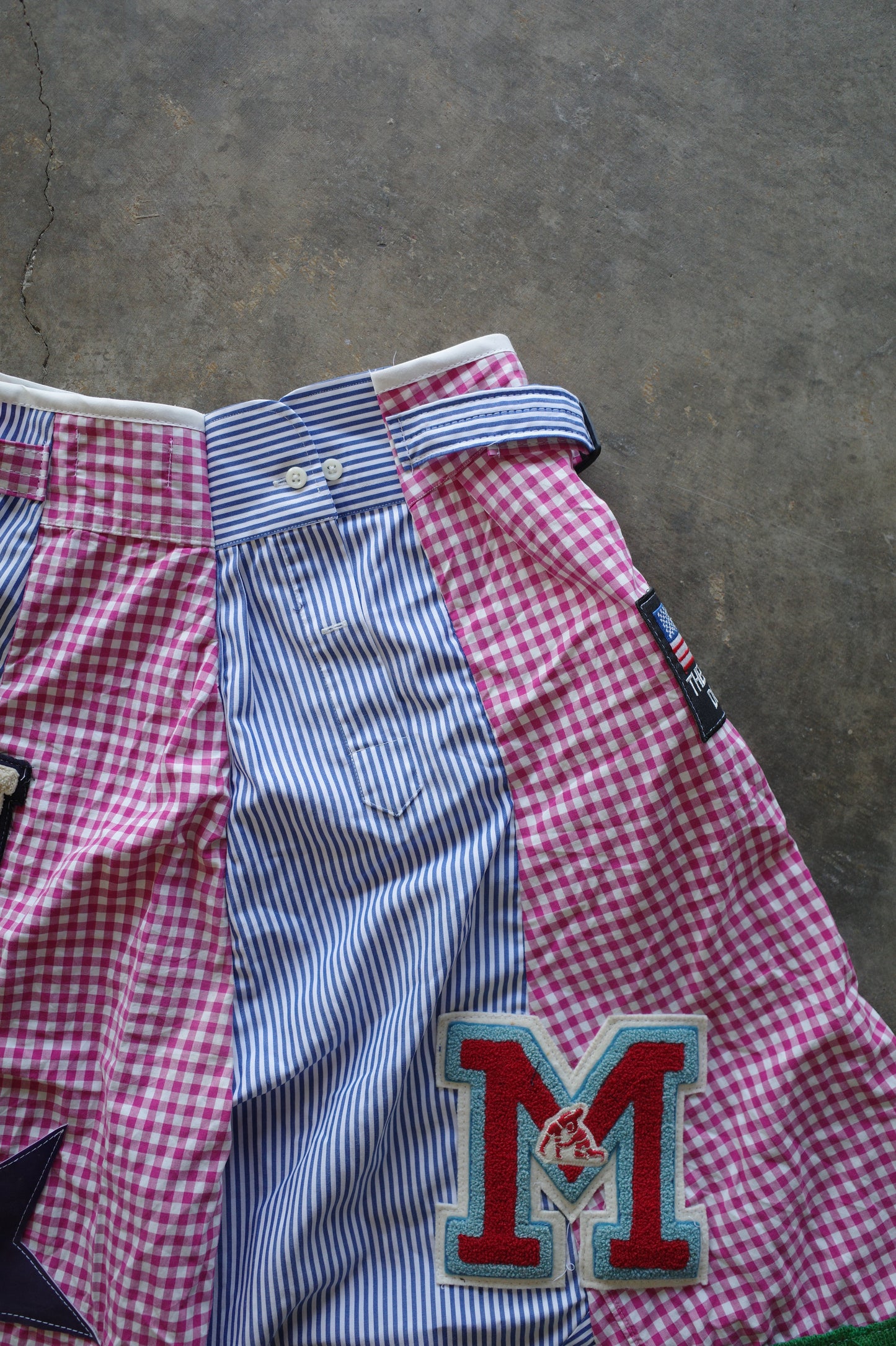nag nag patched Baggy Shorts (28)/made w vintage striped shirt and vintage patches