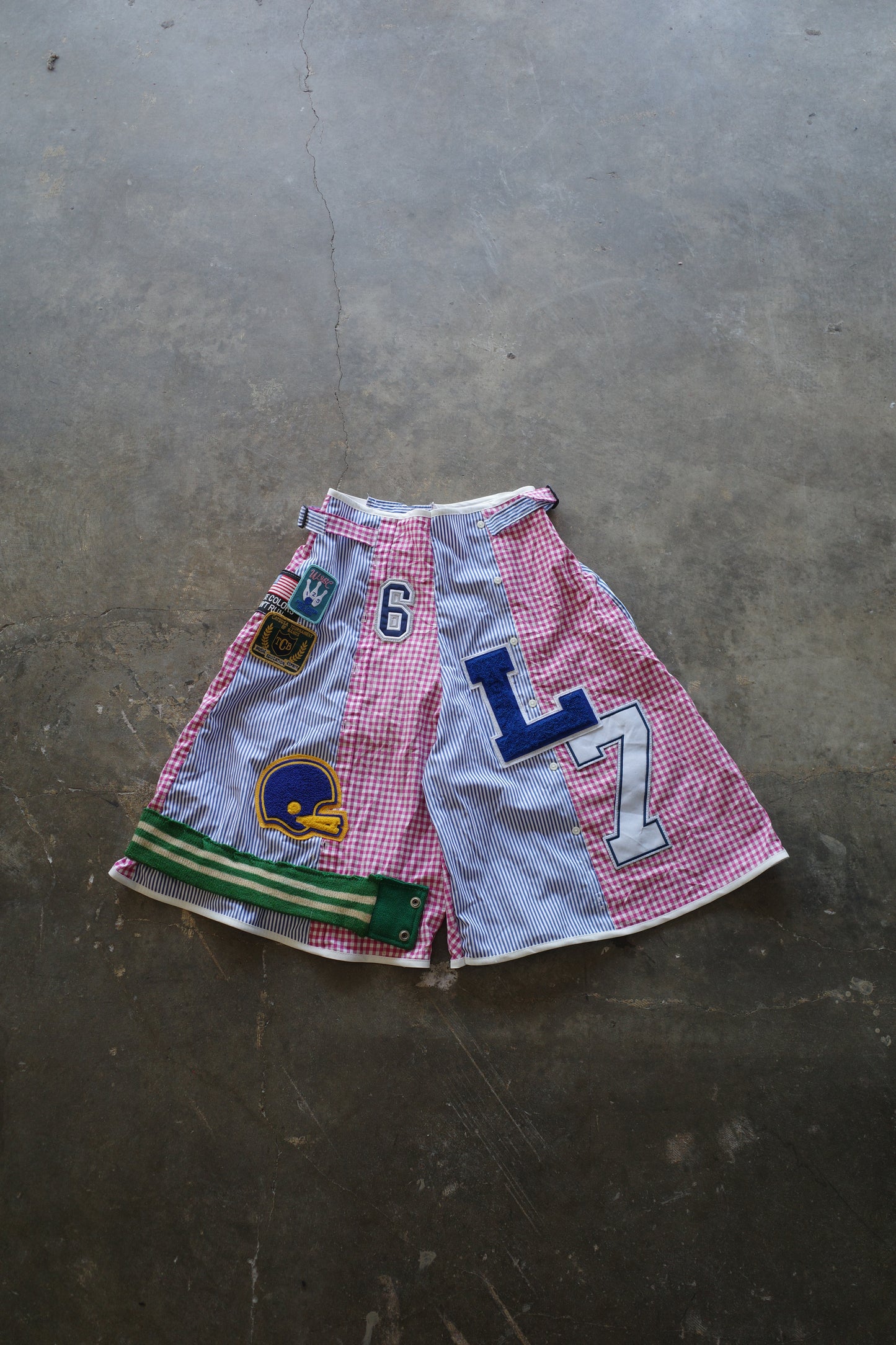 nag nag patched Baggy Shorts (28)/made w vintage striped shirt and vintage patches