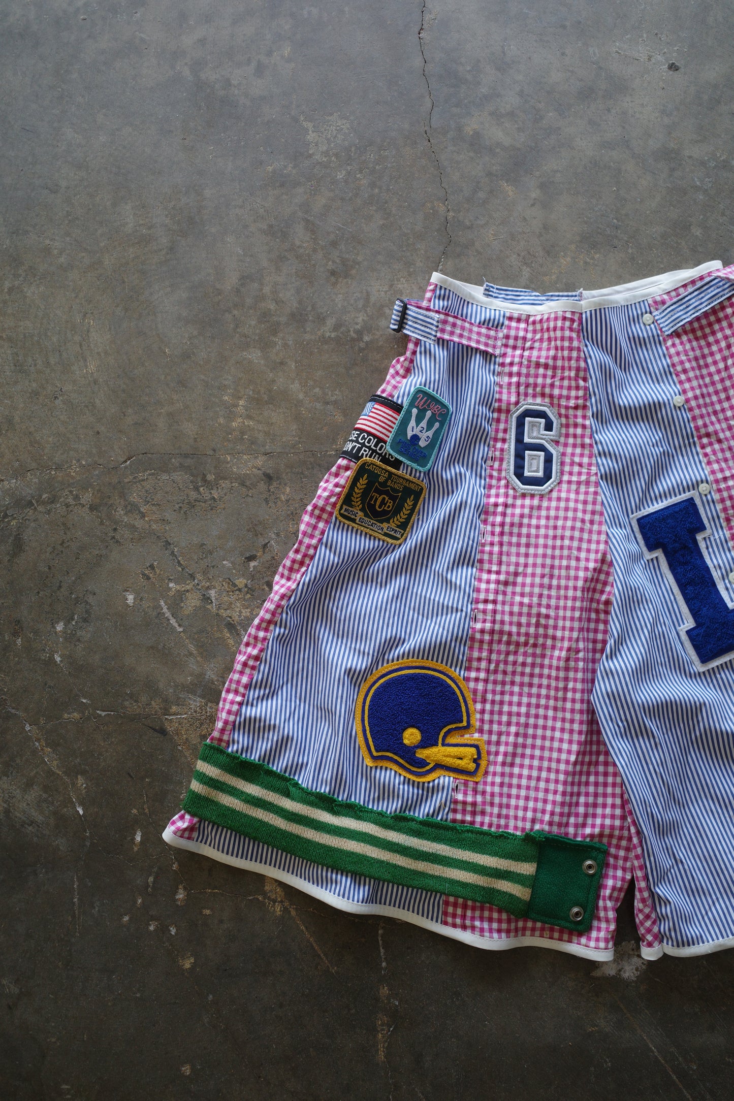 nag nag patched Baggy Shorts (28)/made w vintage striped shirt and vintage patches
