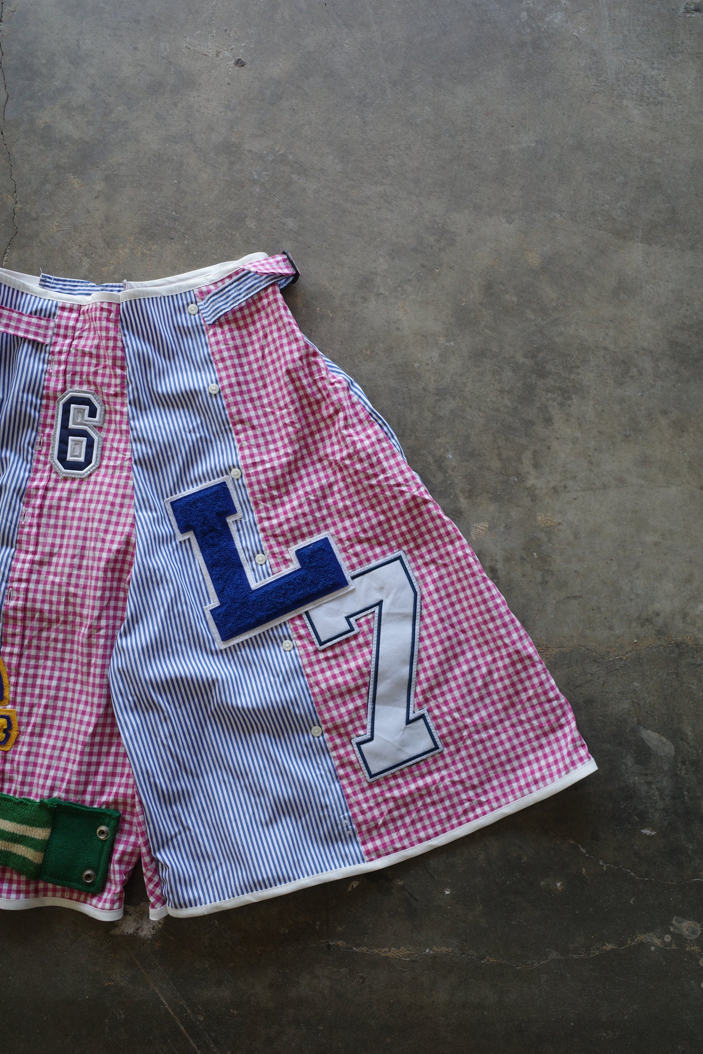 nag nag patched Baggy Shorts (28)/made w vintage striped shirt and vintage patches