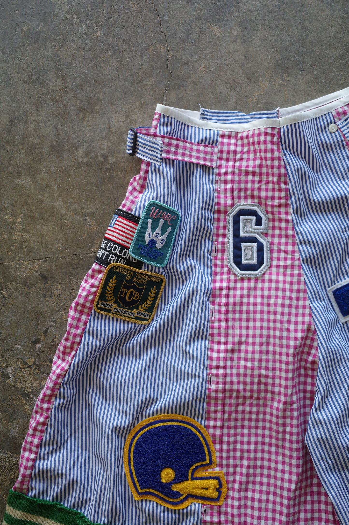 nag nag patched Baggy Shorts (28)/made w vintage striped shirt and vintage patches