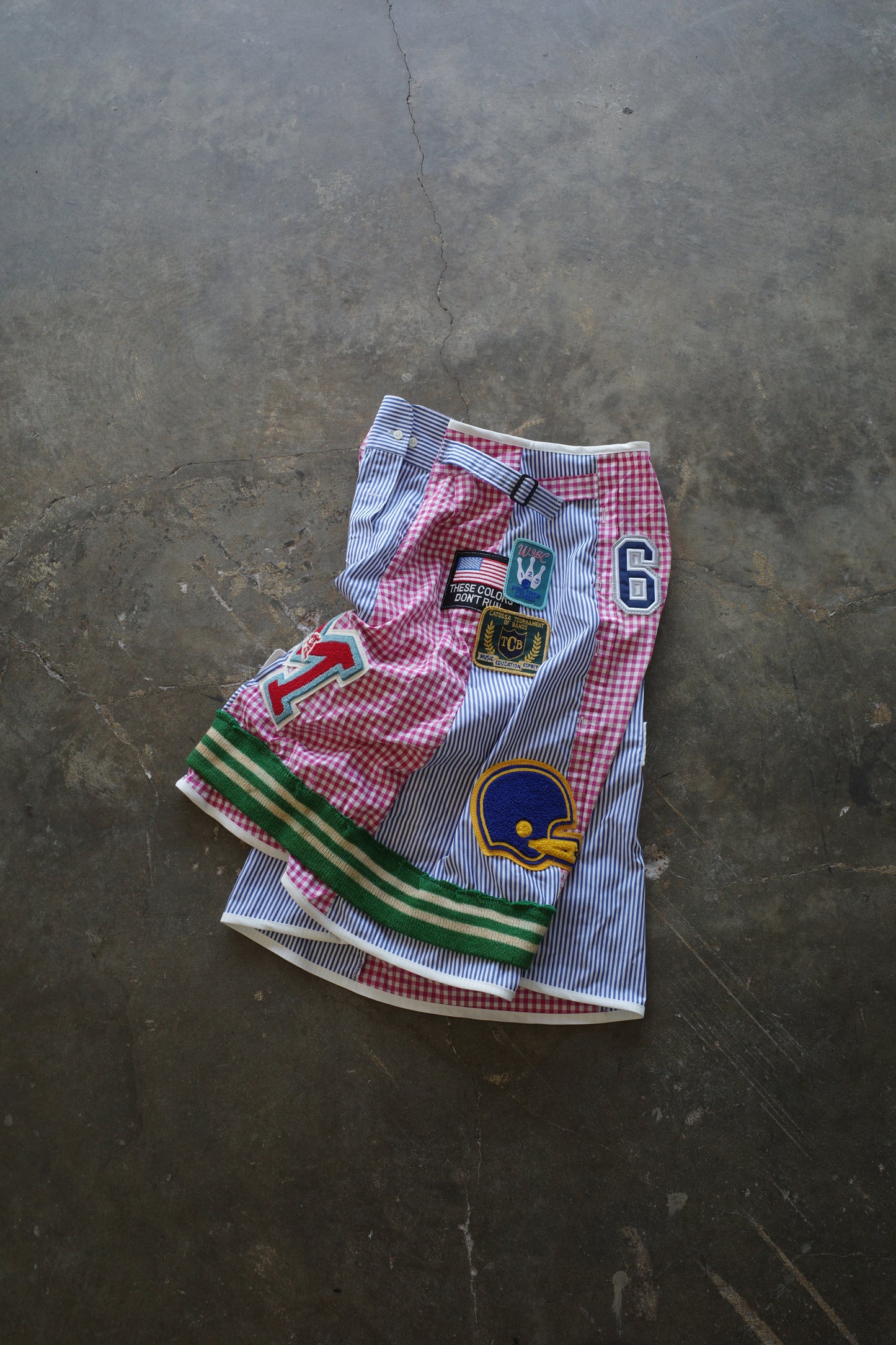 nag nag patched Baggy Shorts (28)/made w vintage striped shirt and vintage patches