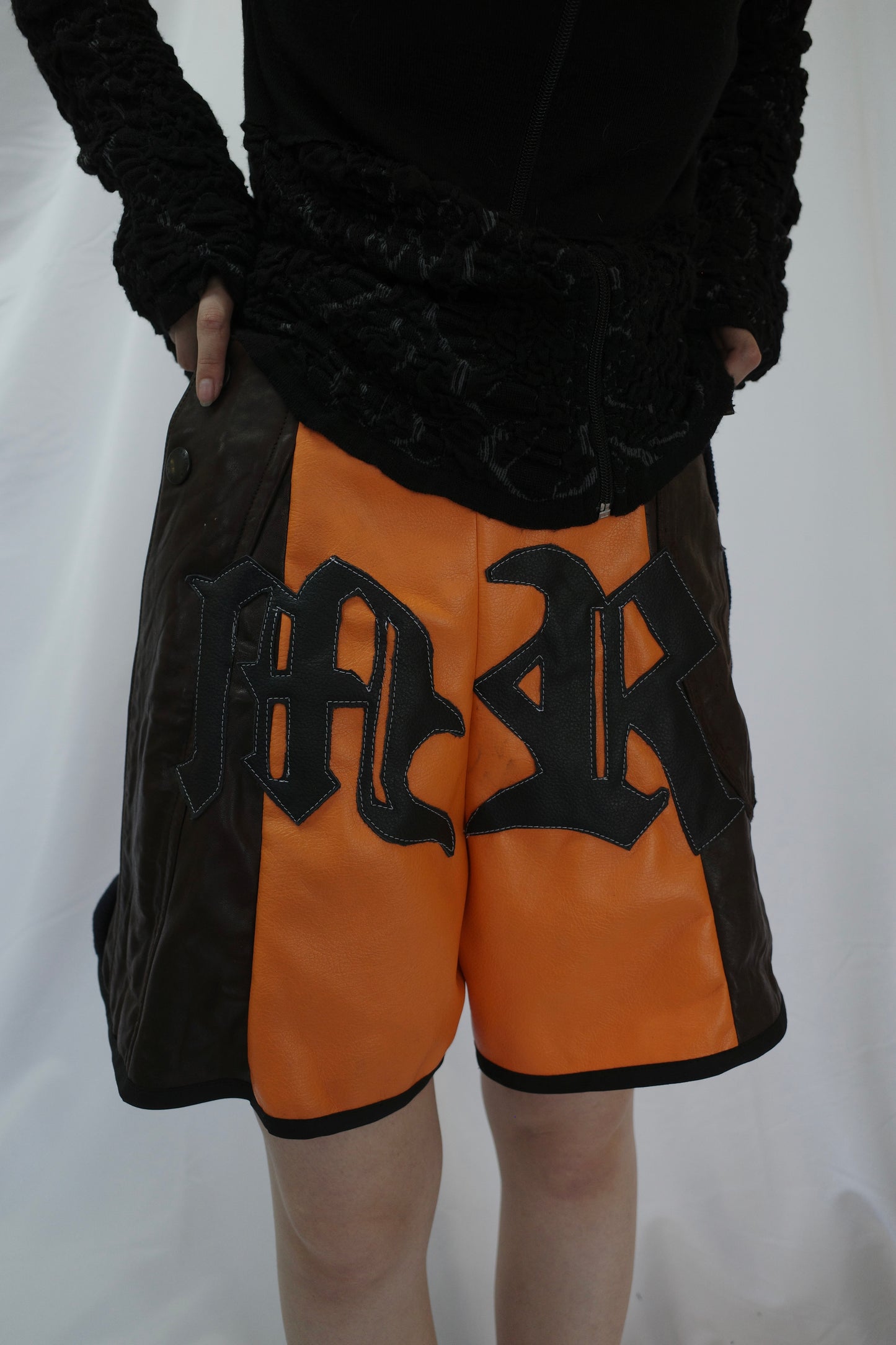 "The MR.Shorts"(w28-30)made with vintage Leather jacket& 3R. original leather patch