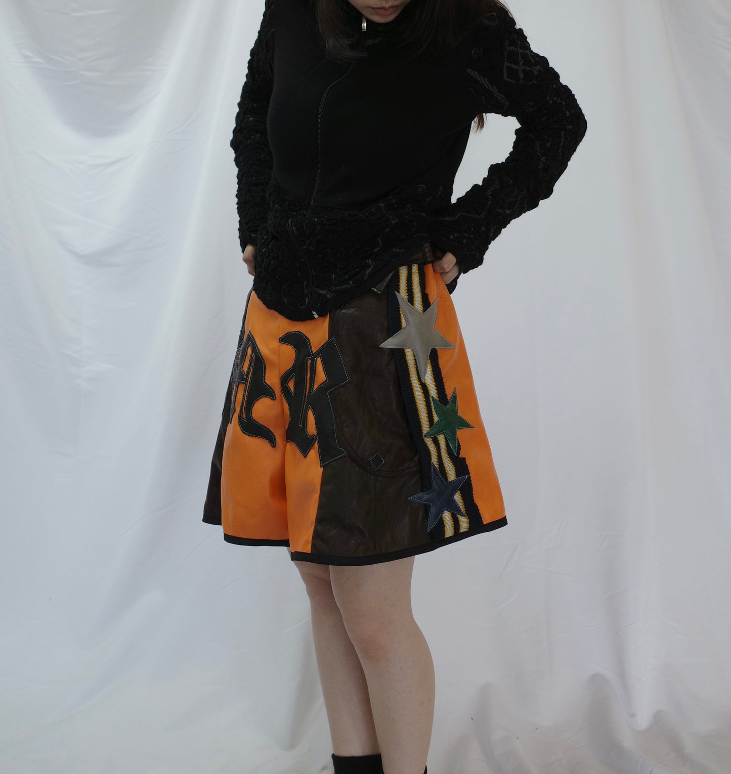"The MR.Shorts"(w28-30)made with vintage Leather jacket& 3R. original leather patch