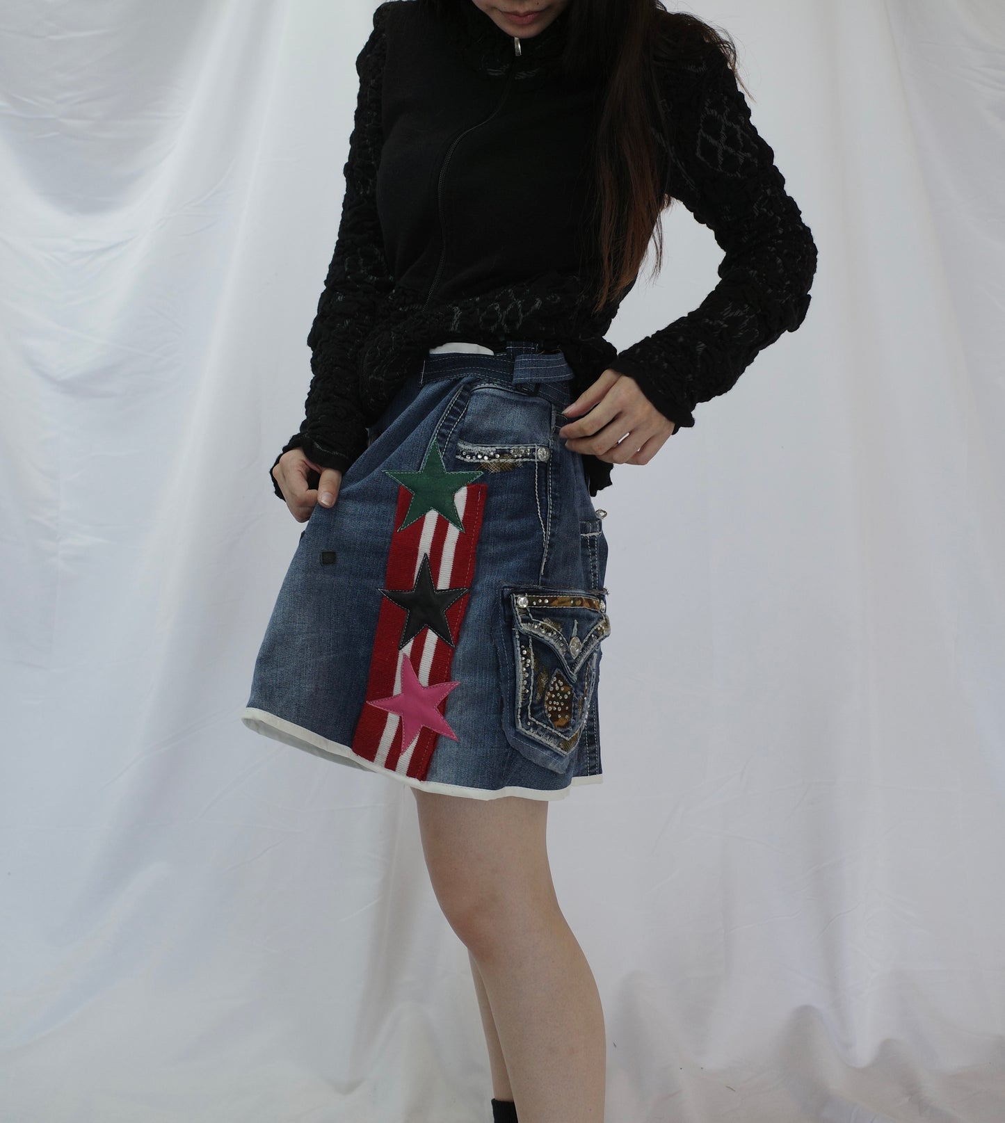 "The MR.Shorts"(w28-30)made with vintage y2k jean & 3R. original leather patch