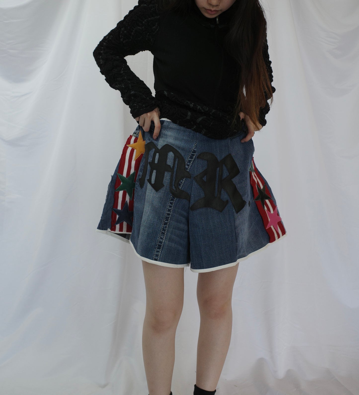 "The MR.Shorts"(w28-30)made with vintage y2k jean & 3R. original leather patch