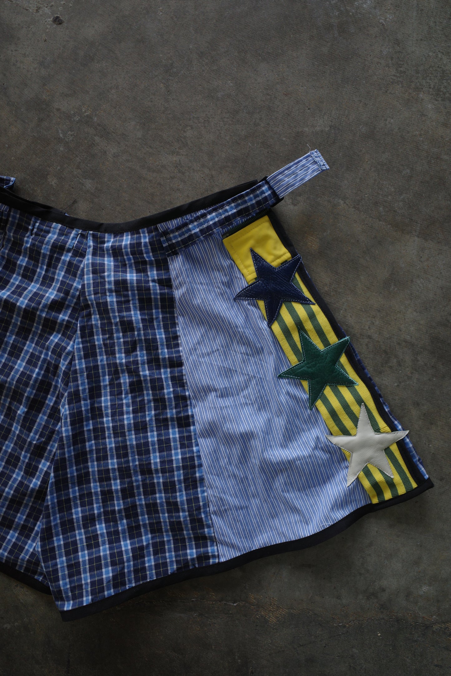 "The MR.Shorts"made with vintage stripe shirt & 3R. original patch