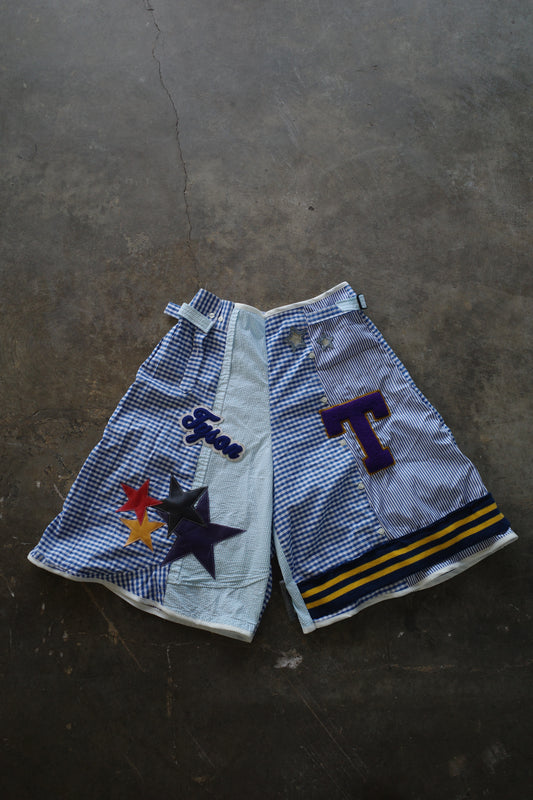 nag nag patched Baggy Shorts (32)/made w vintage striped shirt and vintage patches