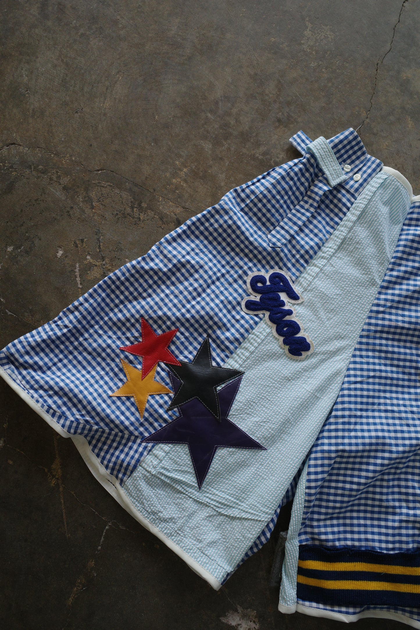 nag nag patched Baggy Shorts (32)/made w vintage striped shirt and vintage patches