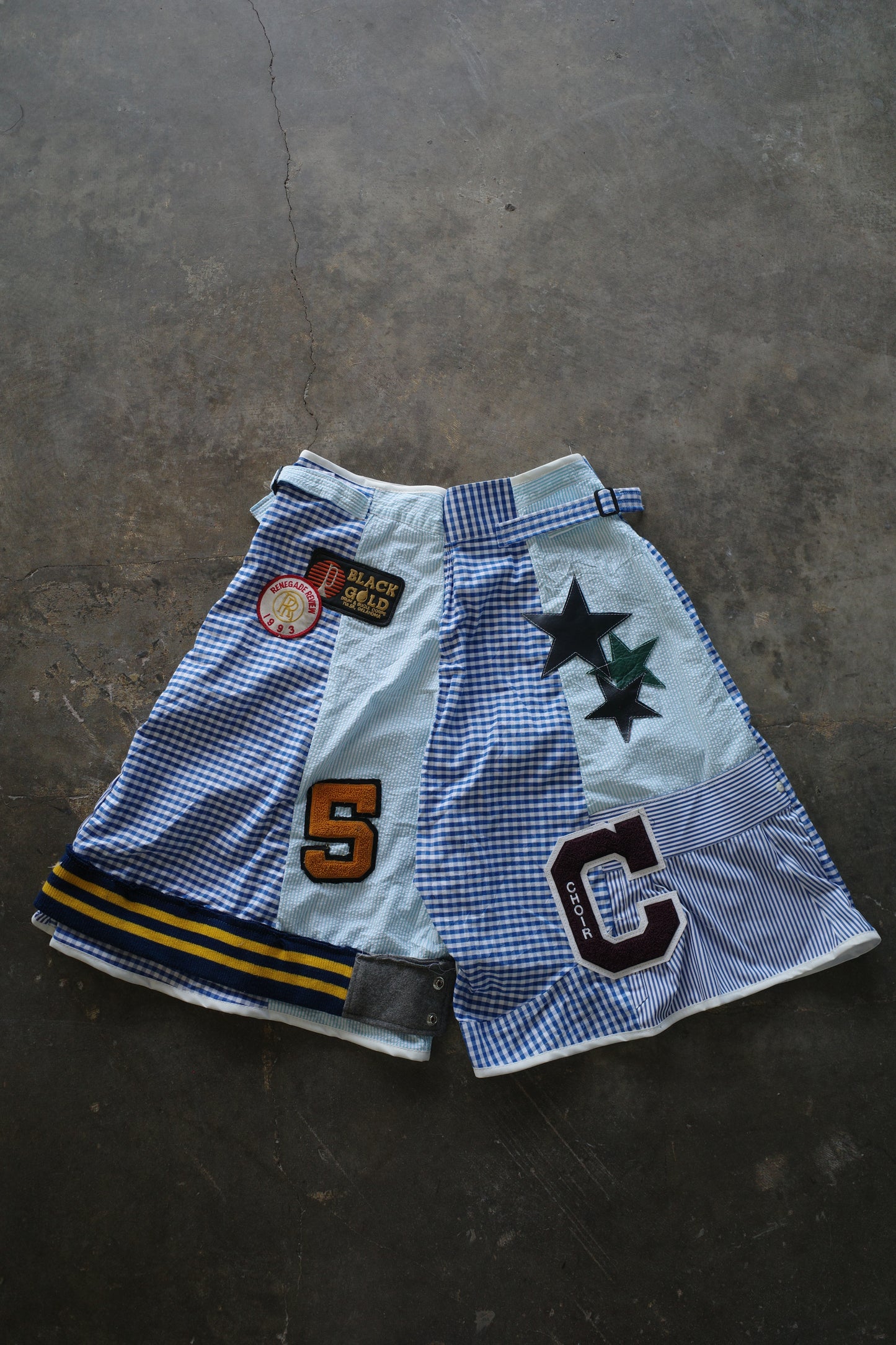 nag nag patched Baggy Shorts (32)/made w vintage striped shirt and vintage patches