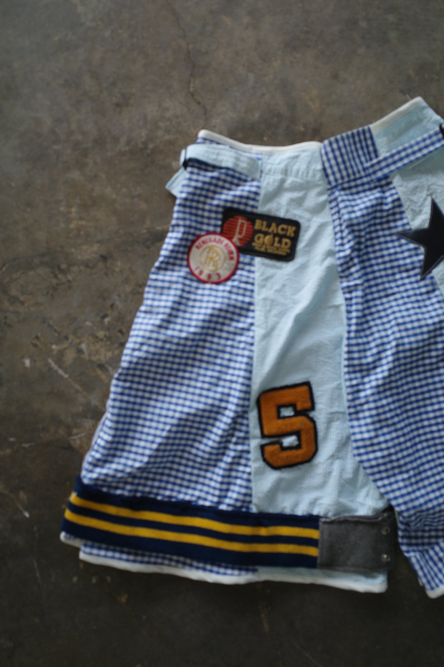 nag nag patched Baggy Shorts (32)/made w vintage striped shirt and vintage patches