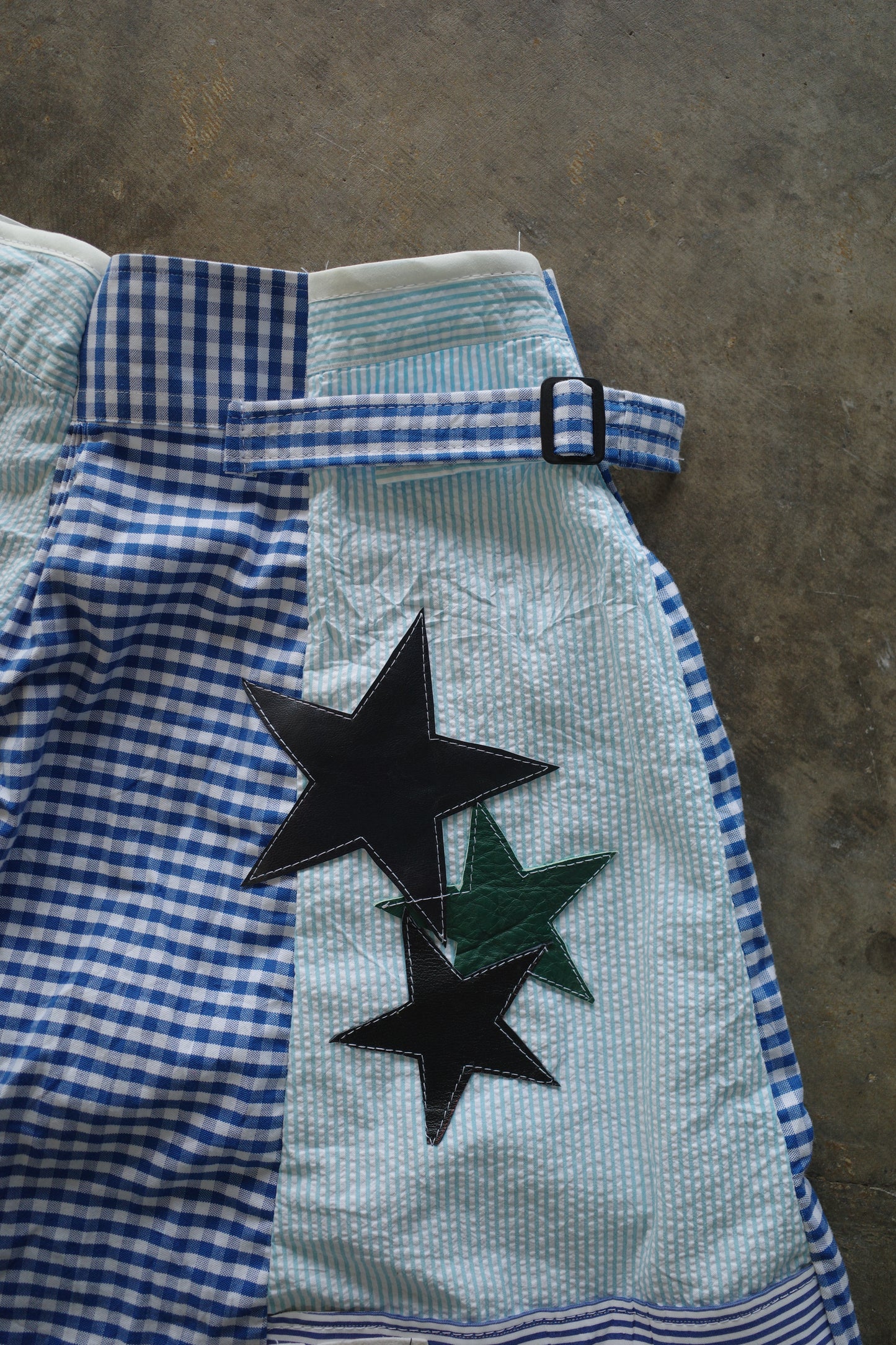 nag nag patched Baggy Shorts (32)/made w vintage striped shirt and vintage patches