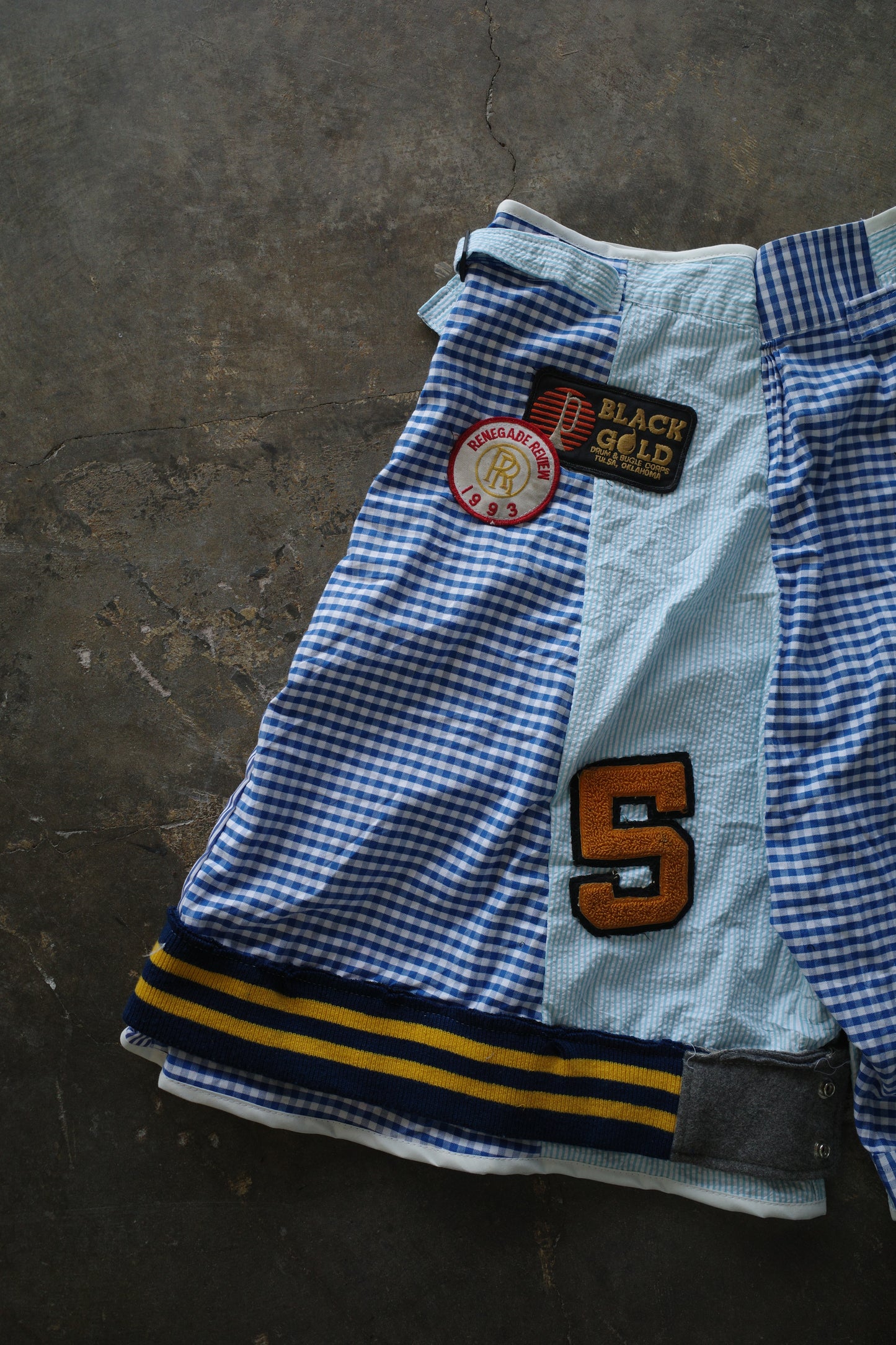nag nag patched Baggy Shorts (32)/made w vintage striped shirt and vintage patches