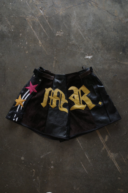"The MR.Shorts"(w30-32)made with vintage Leather jacket& 3R. original  leather patch