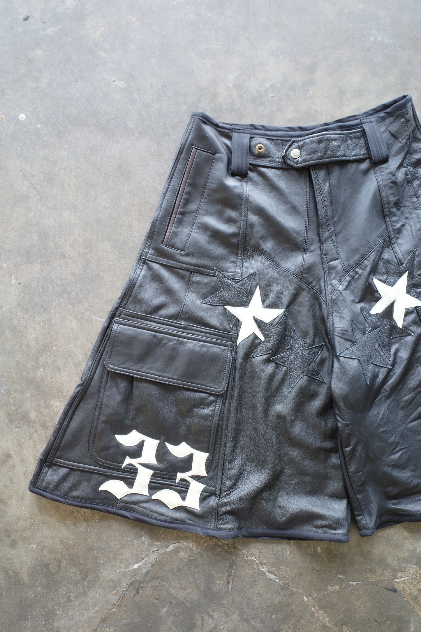 33 leather baggy shorts (32)33BS3