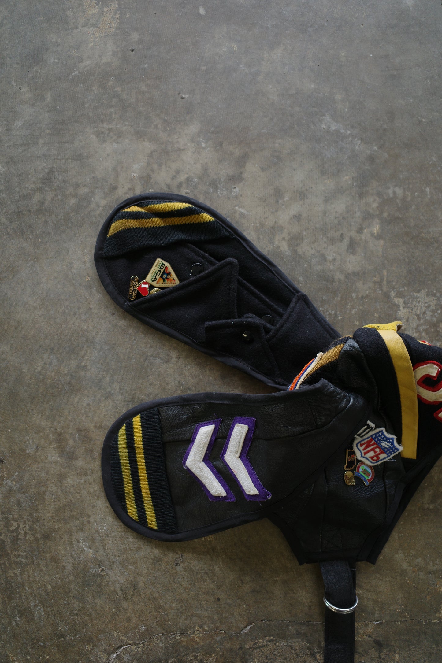 nag nag Bunny Ear Hat made with vintage Varsity Jacket and Patches