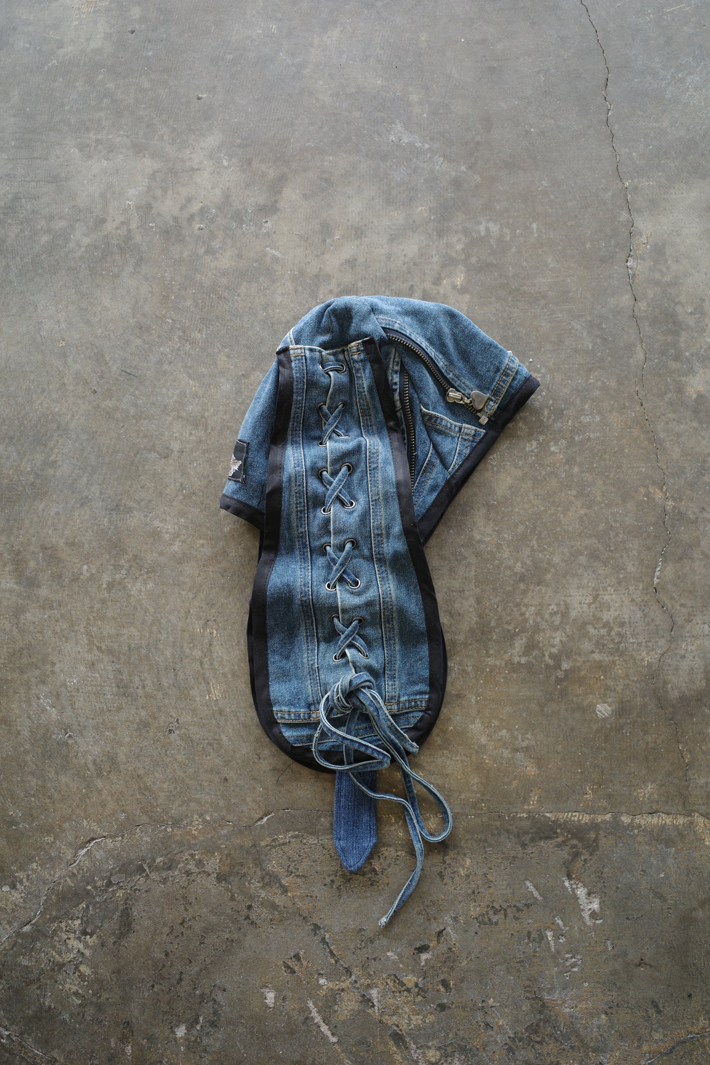 nag nag Bunny Ear Hat made with vintage  Harley Davidson denim racing jacket