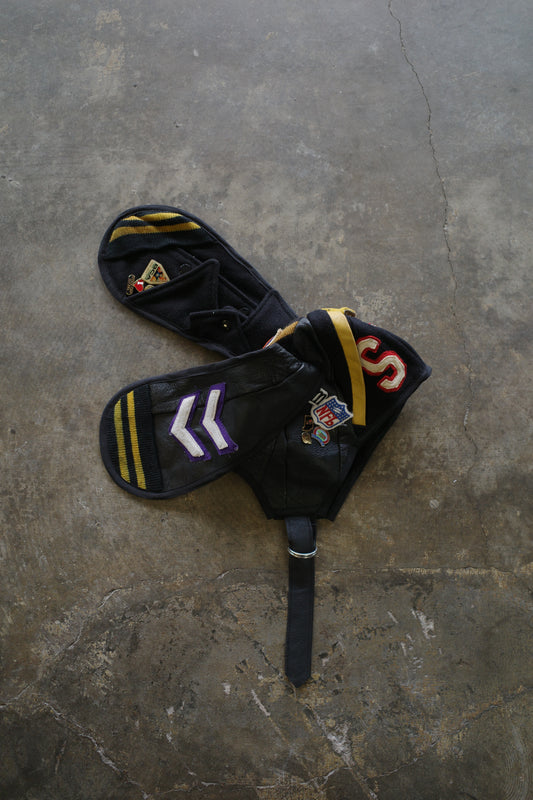 nag nag Bunny Ear Hat made with vintage Varsity Jacket and Patches
