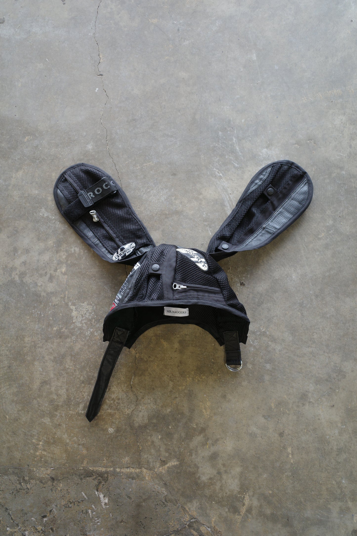 nag nag Bunny Ear Hat made with vintage Joe Rocket moto racing jacket