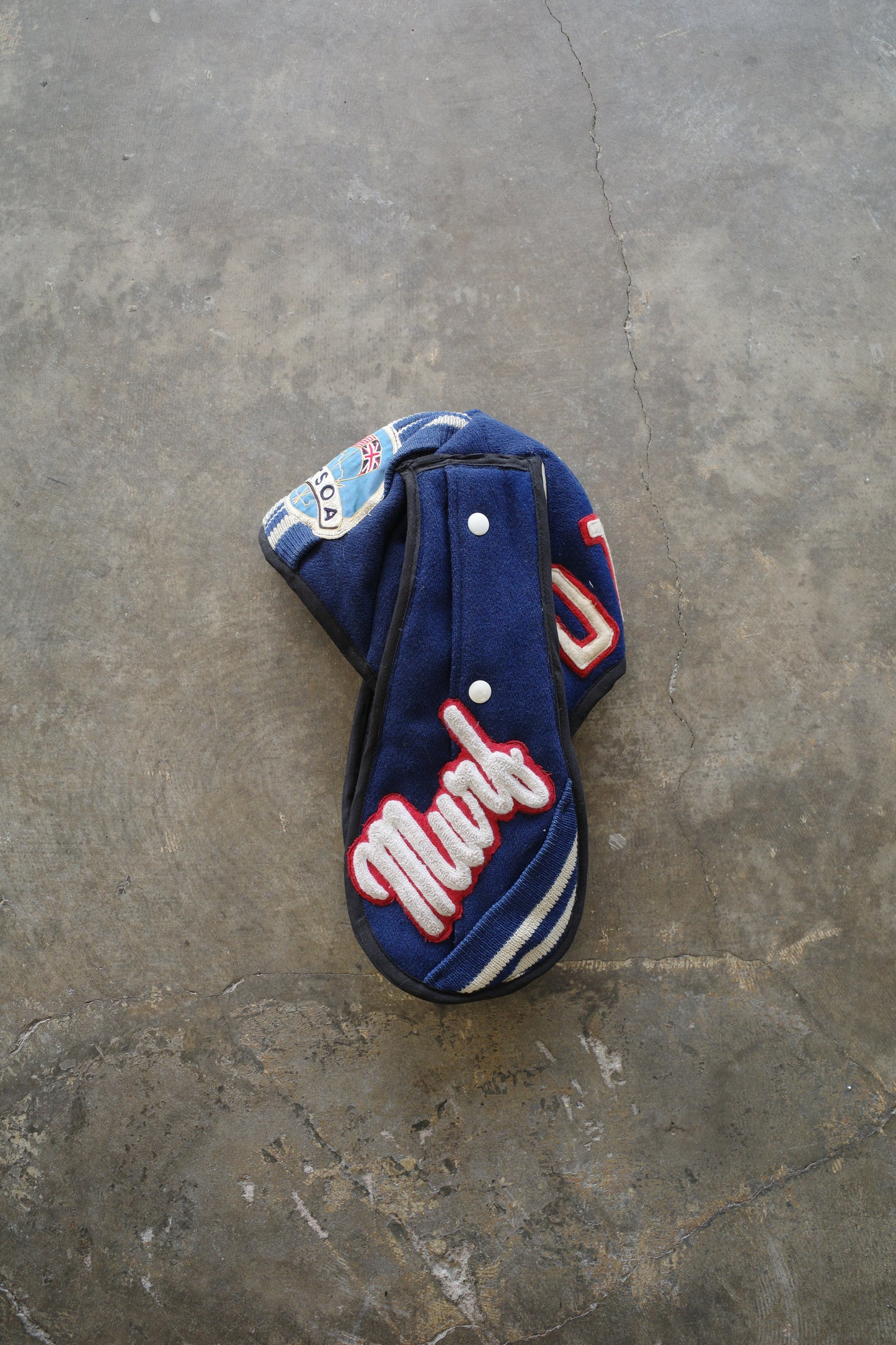 nag nag Bunny Ear Hat made with vintage Varsity Jacket and Patches
