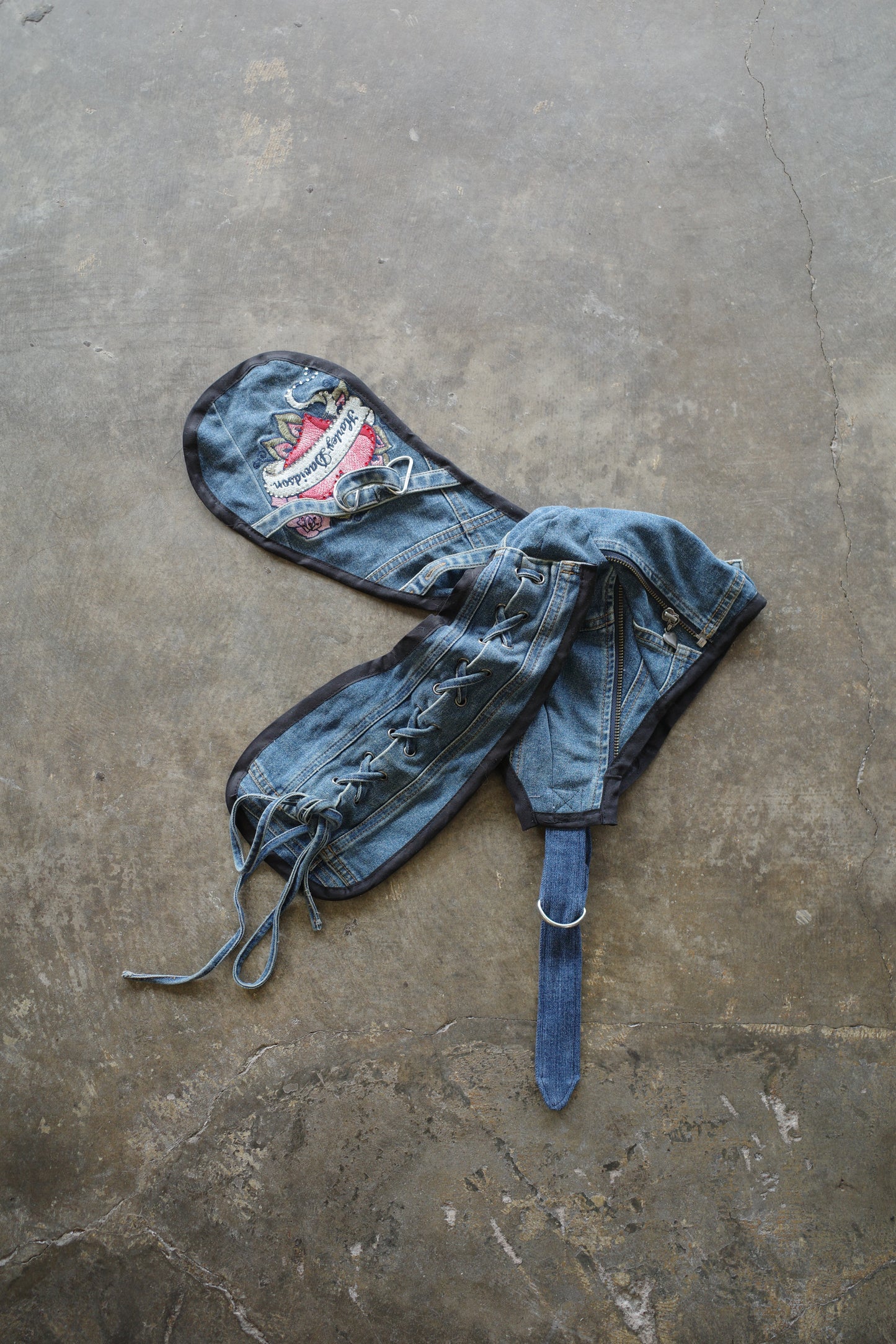 nag nag Bunny Ear Hat made with vintage  Harley Davidson denim racing jacket