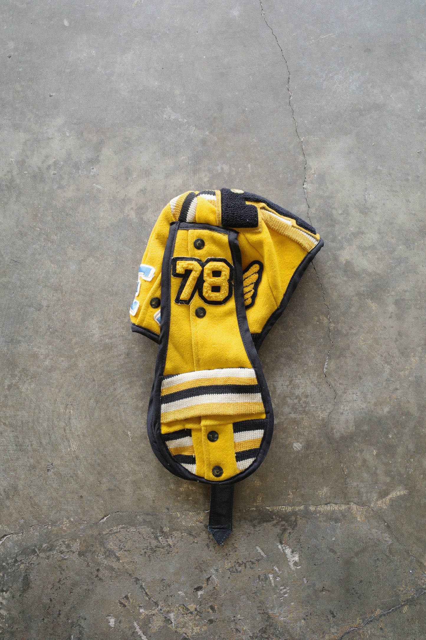nag nag Bunny Ear Hat made with vintage Varsity Jacket and Patches