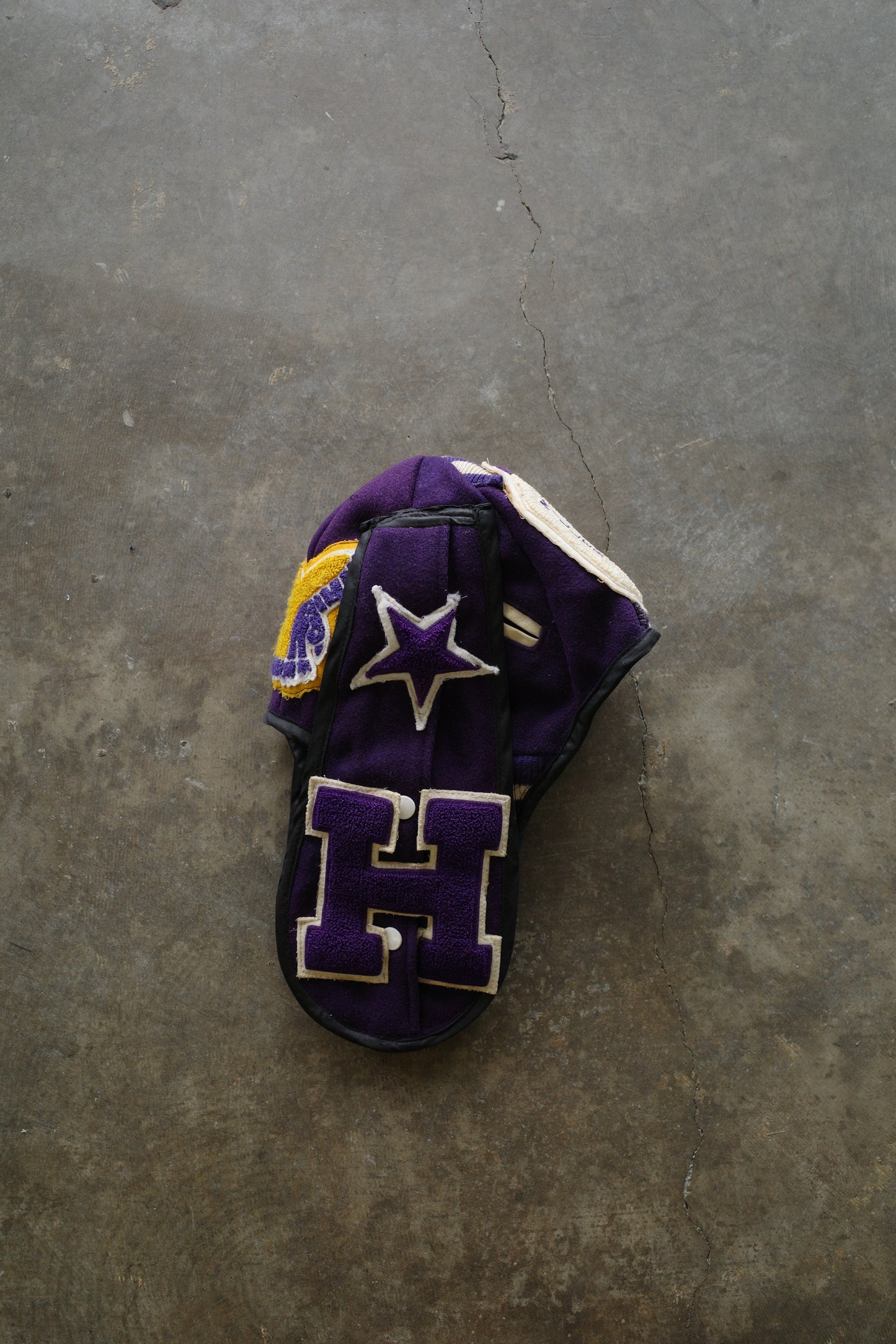 nag nag Bunny Ear Hat made with vintage Varsity Jacket and Patches