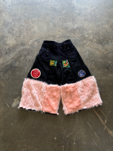 Wide Legged Patched Pants(S) /  made with vintage US.NAVY ISSUES wool fabric & vintage fur fabric