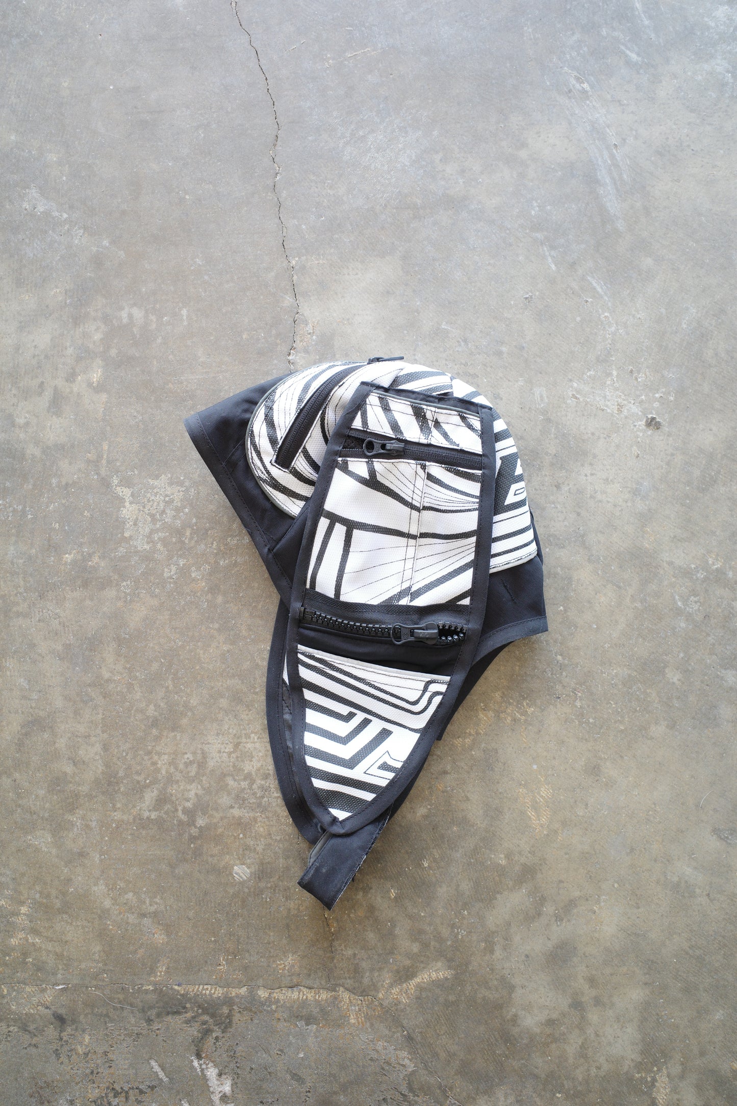 nag nag Bunny Ear Hat made with vintage motorcycle pants B*W