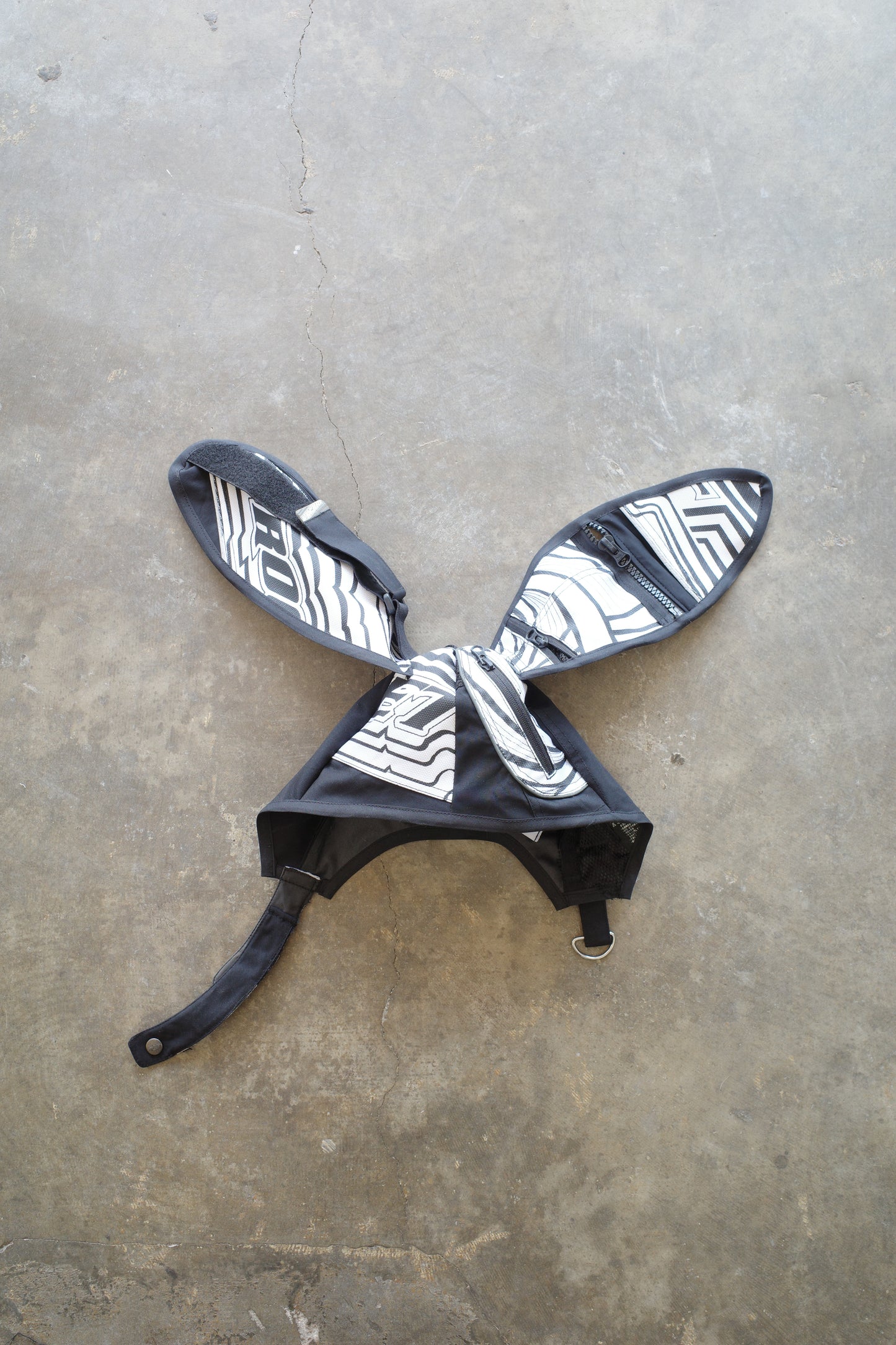 nag nag Bunny Ear Hat made with vintage motorcycle pants B*W