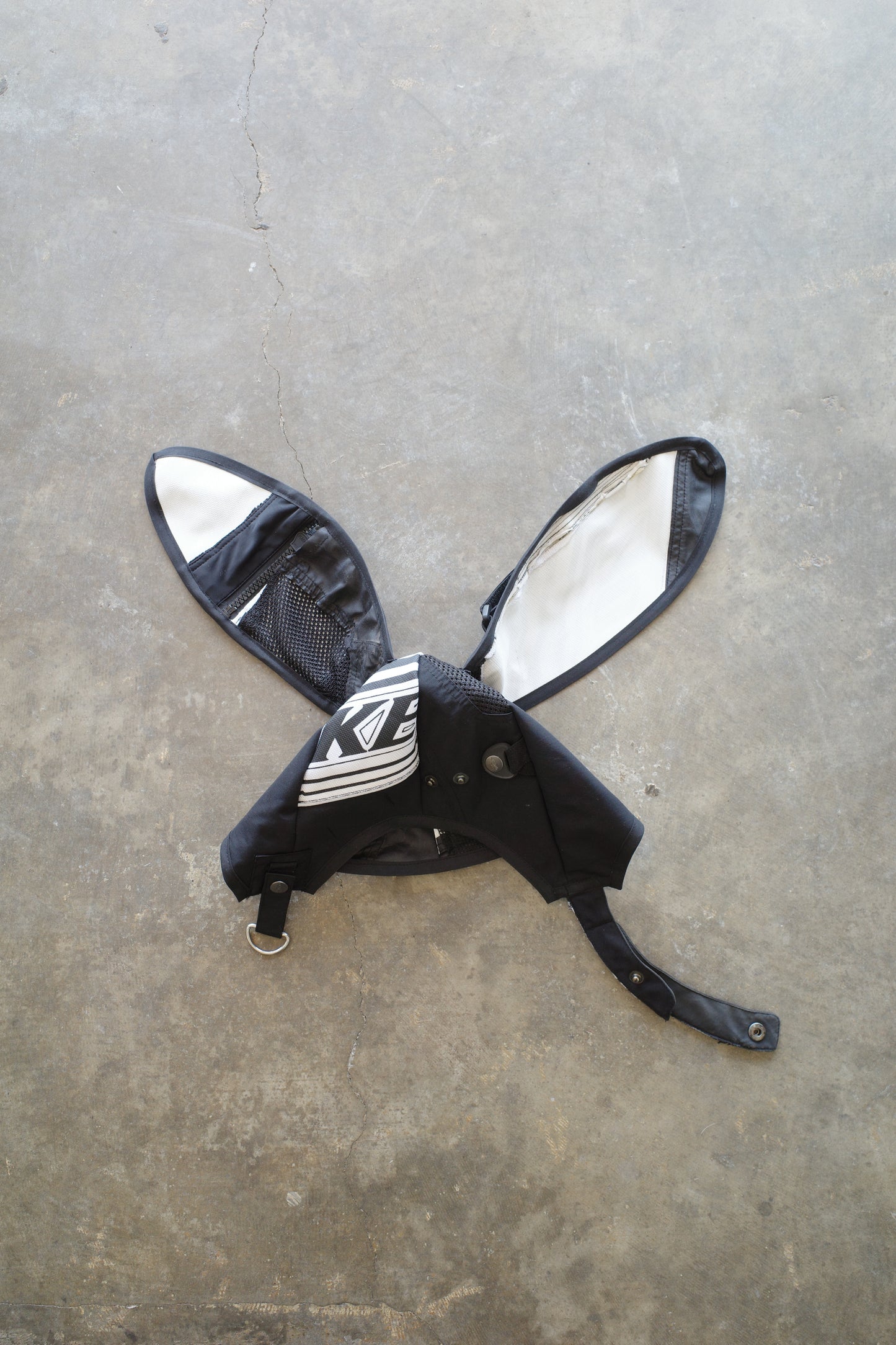 nag nag Bunny Ear Hat made with vintage motorcycle pants B*W