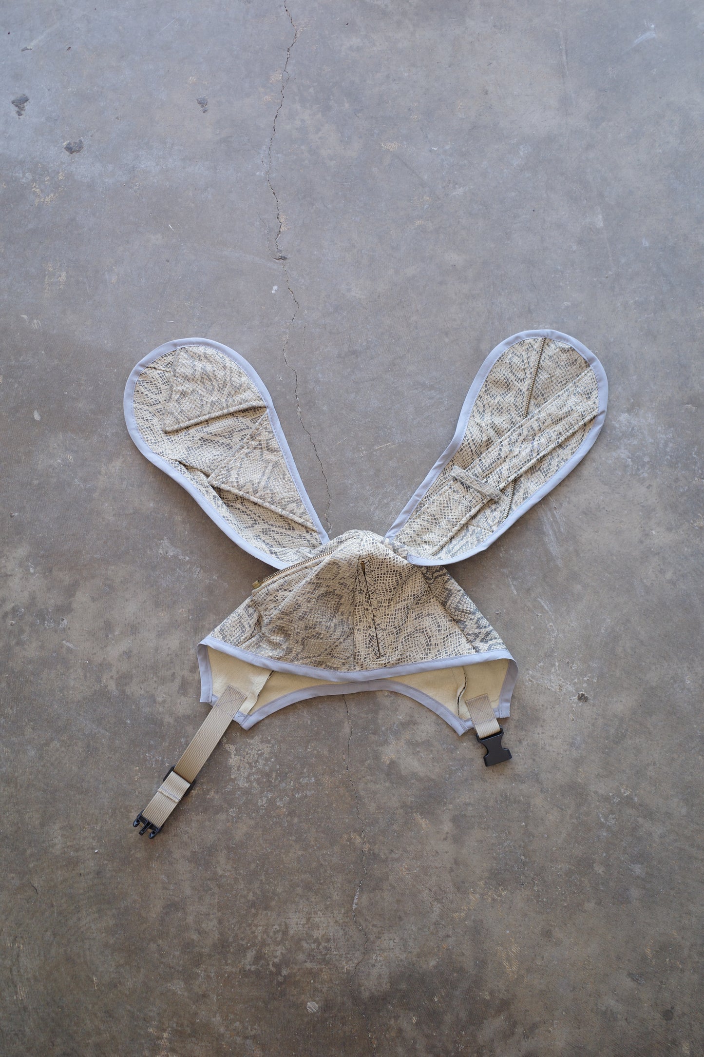 nag nag Bunny Ear Hat made with vintage Python pattern leather jacket